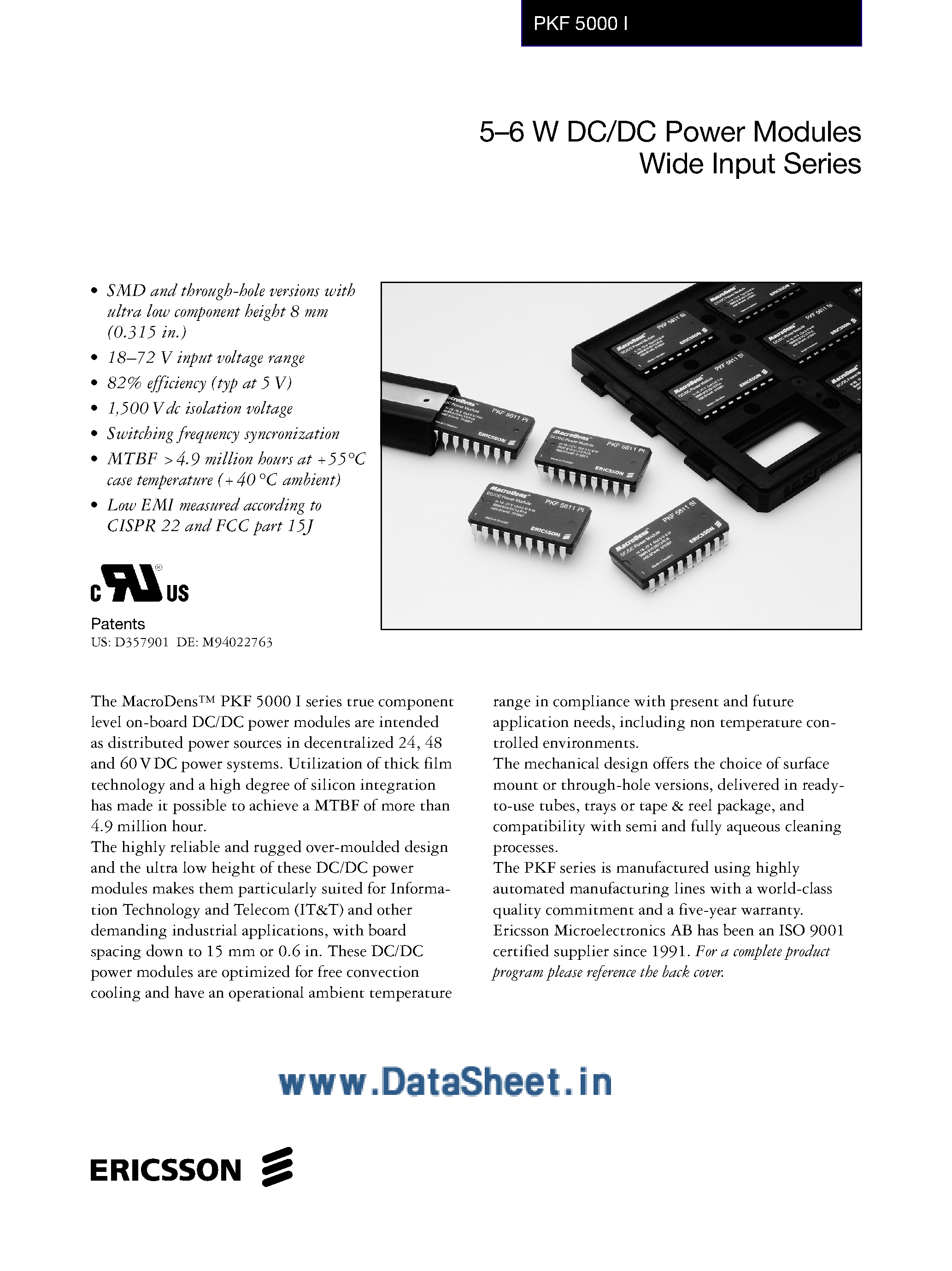 Datasheet PKF5611PI - 5-6W DC-DC Power Modules Wide Input Series page 1