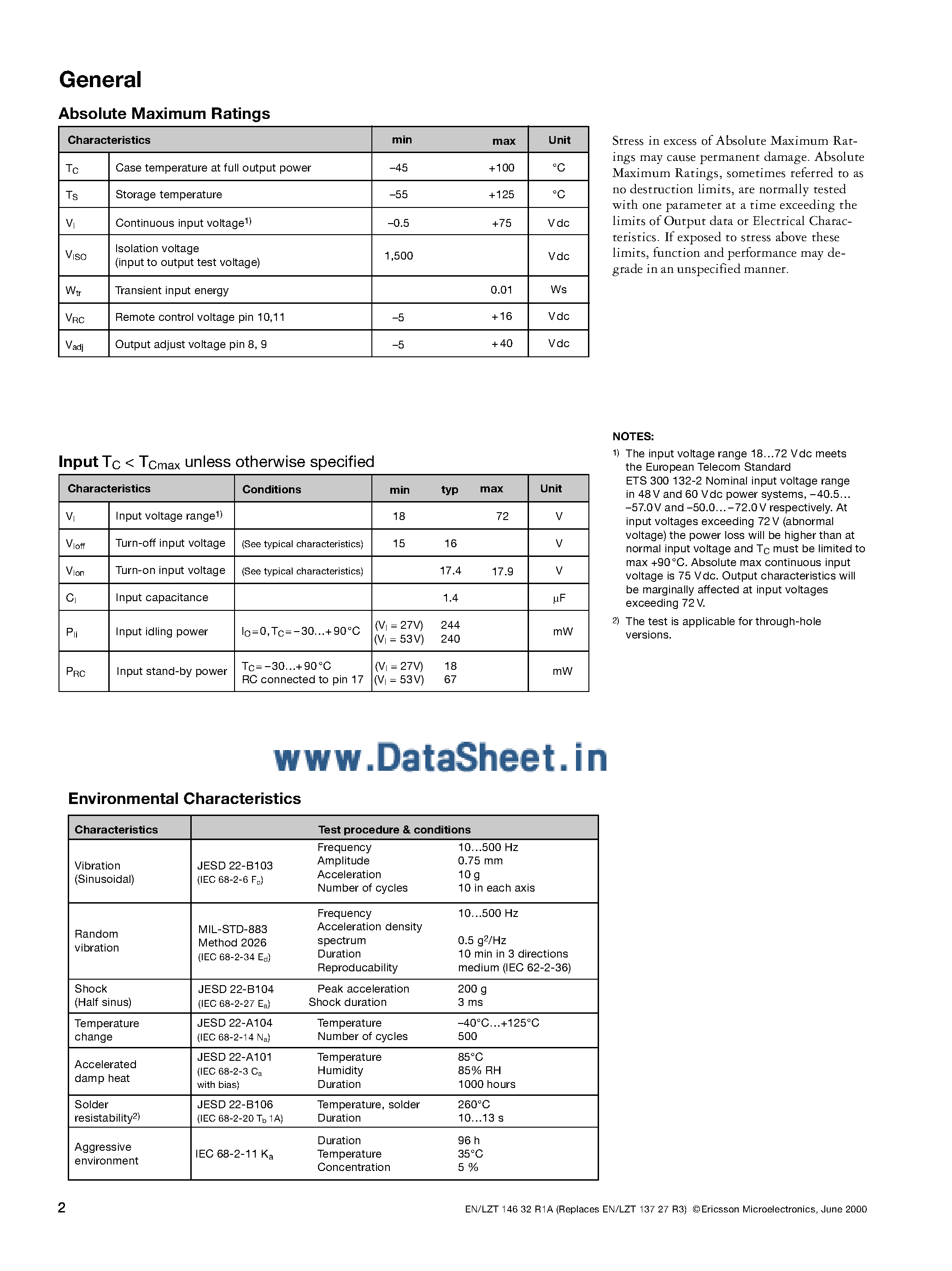 Datasheet PKF5611PI - 5-6W DC-DC Power Modules Wide Input Series page 2