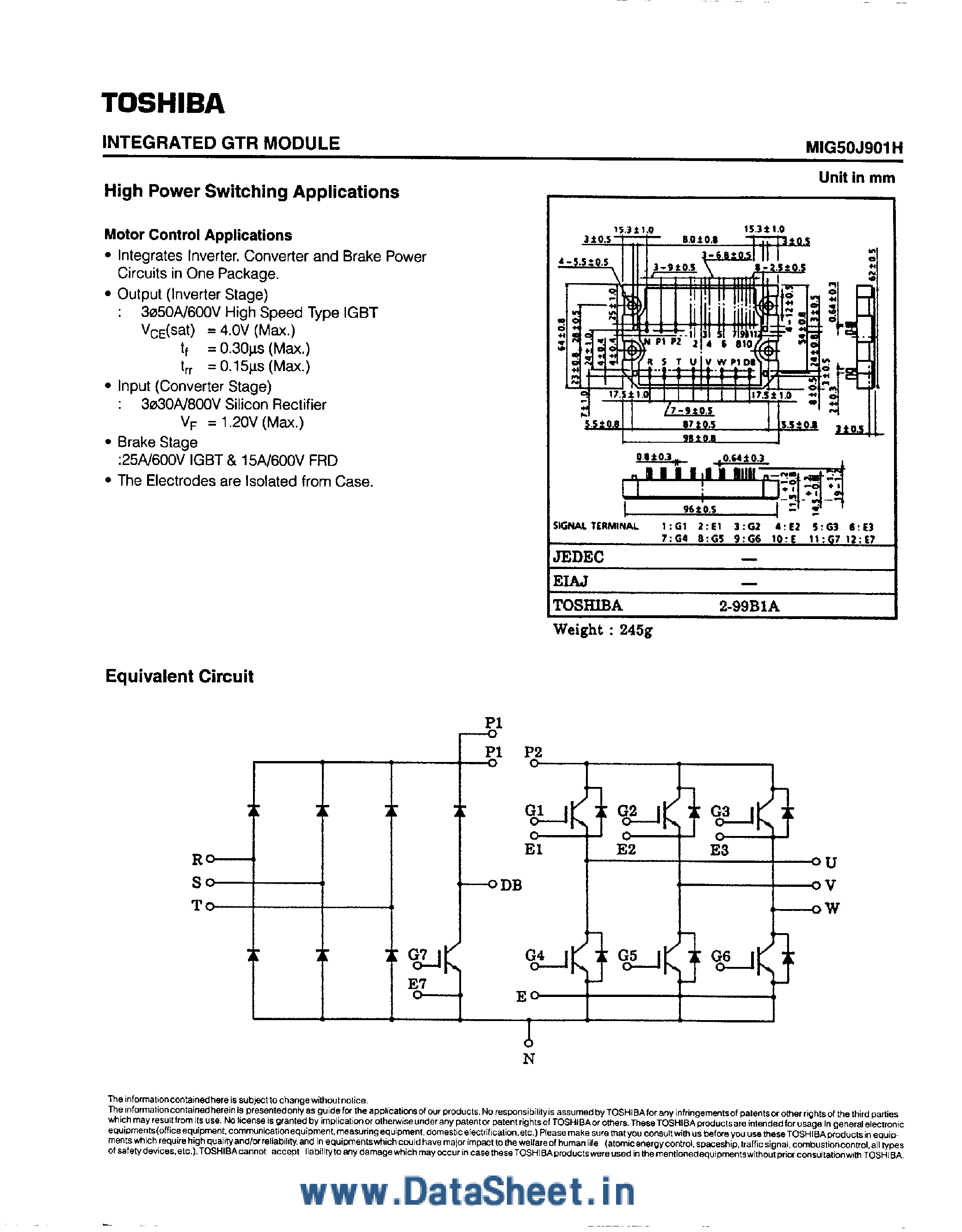 Datasheet MIG50J901H - High Power Switching Applications page 1