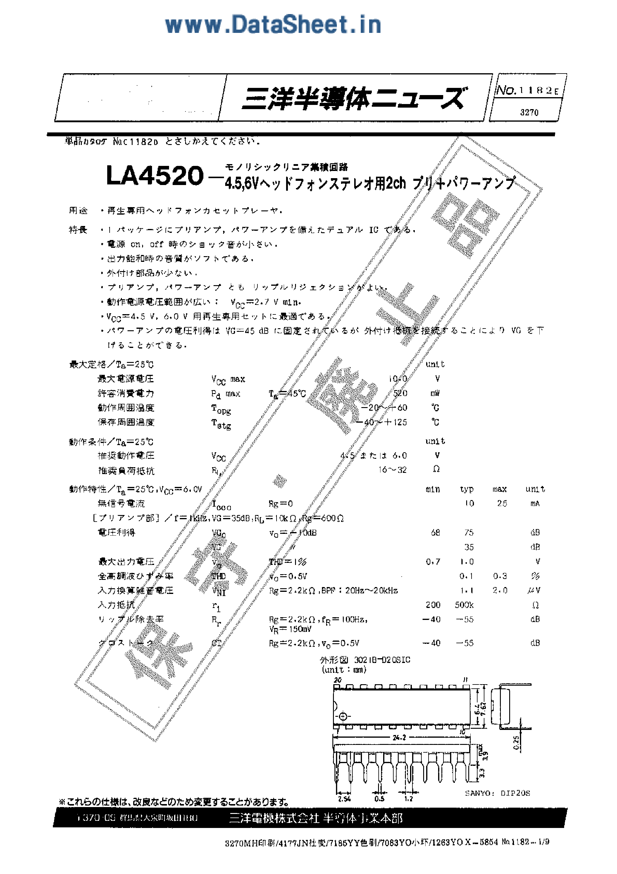 Datasheet LA4520 - 2.5 - 6 Volt / 2-Channel page 1