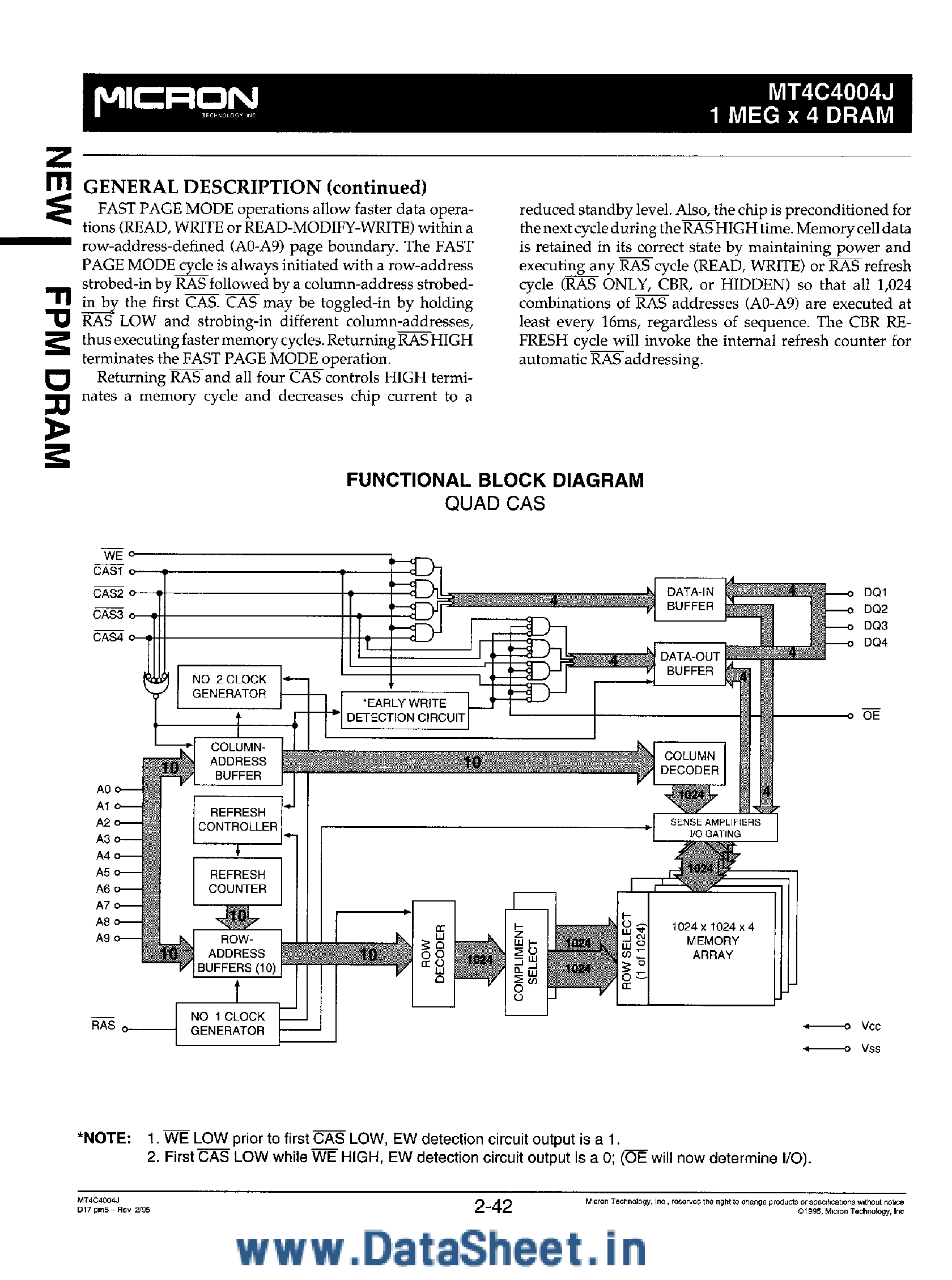 Datasheet MT4C4004J page 2 Datasheet MT4C4004J - 1M x 4 DRAM page 2