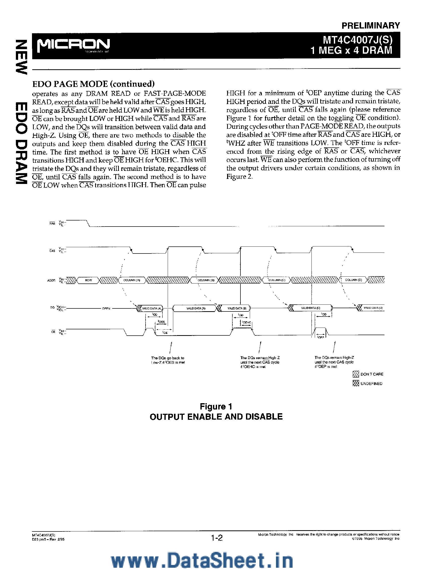 Datasheet MT4C4007J page 2 Datasheet MT4C4007J - 1M x 4 DRAM page 2