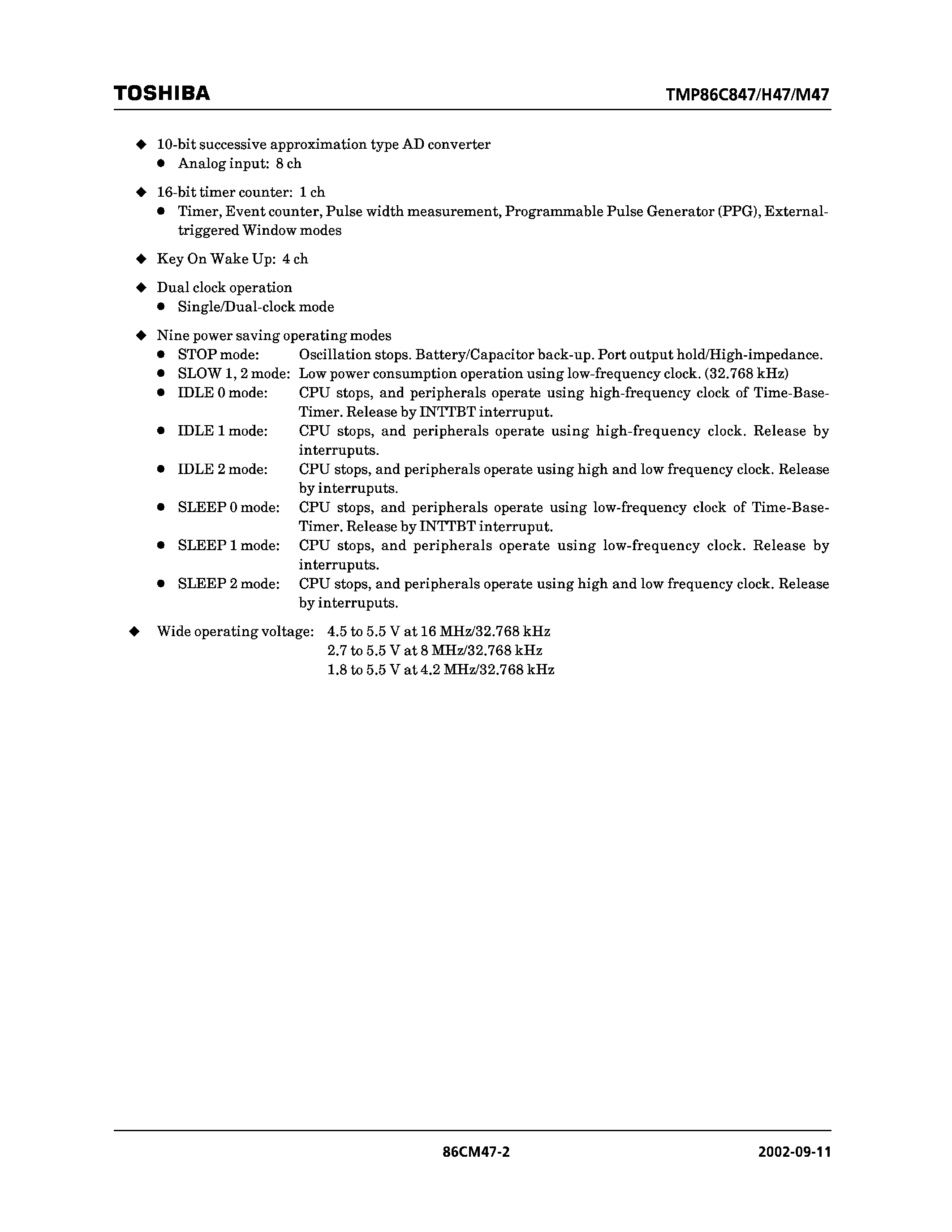 Datasheet TMP86C847 - CMOS 8 BIT MICROCONTROLLER page 2