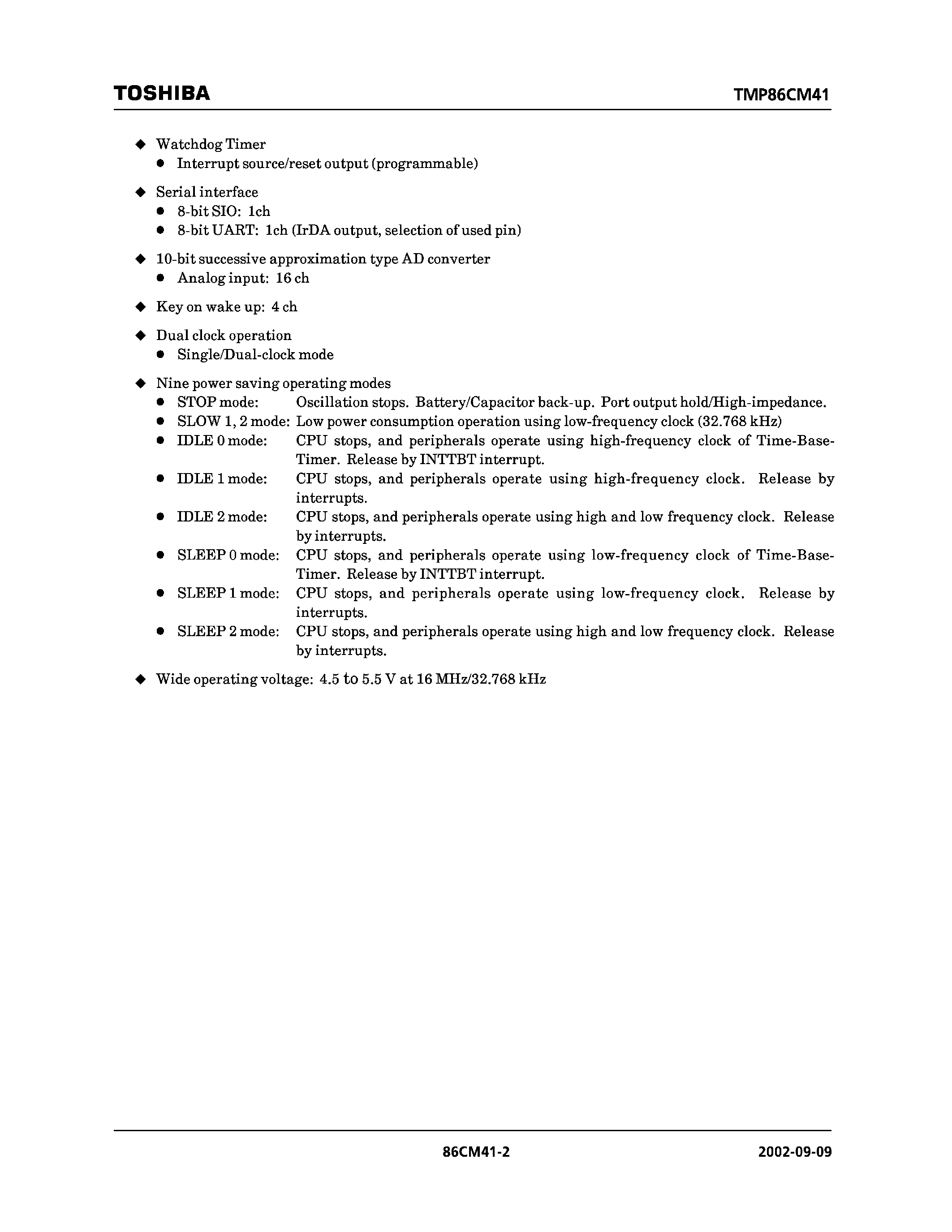 Даташит TMP86CM41F - CMOS 8 BIT MICROCONTROLLER страница 2