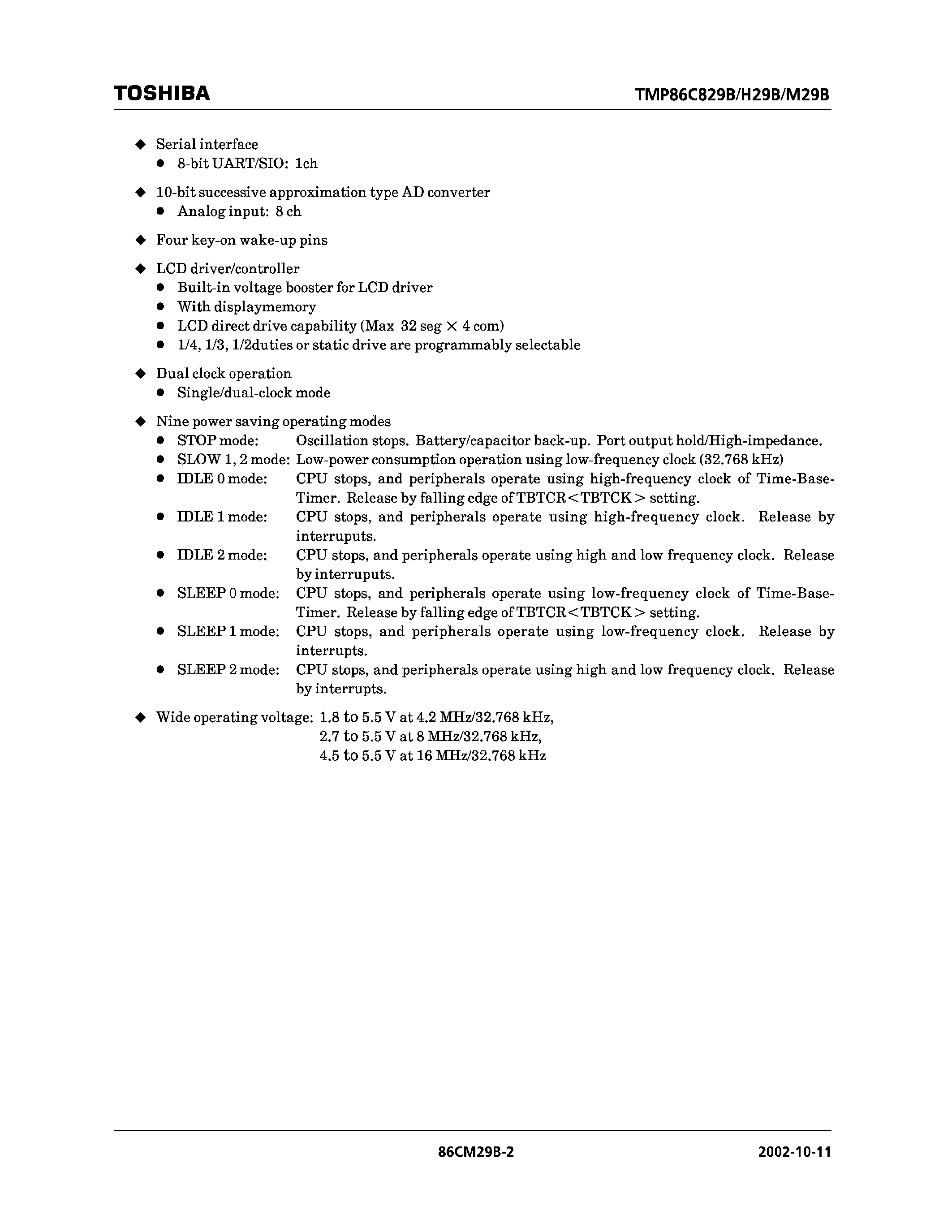 Даташит TMP86C829BF - CMOS 8 BIT MICROCONTROLLER страница 2