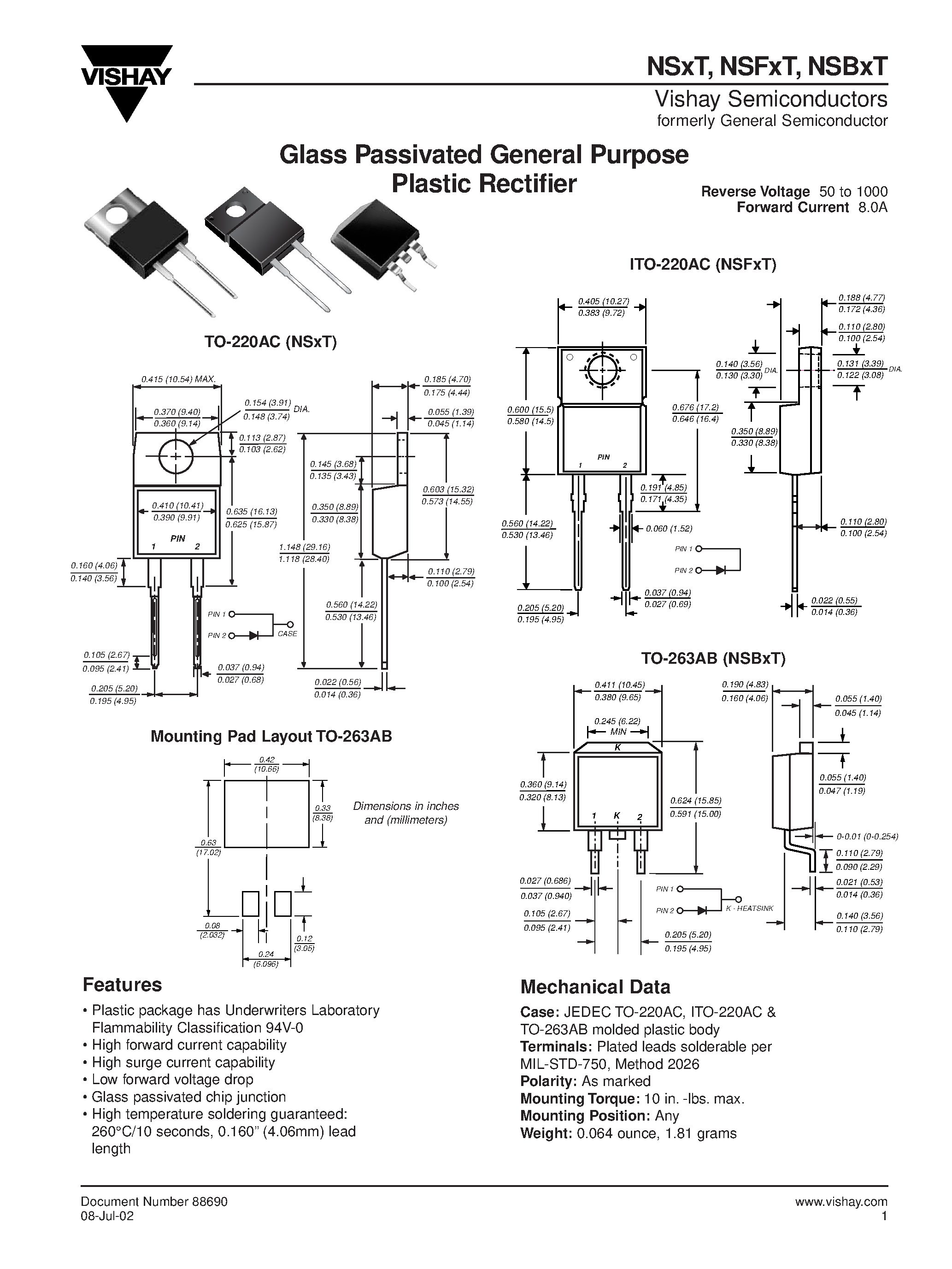Даташит NSxT - Glass Passivated General Purpose Plastic Rectifier страница 1