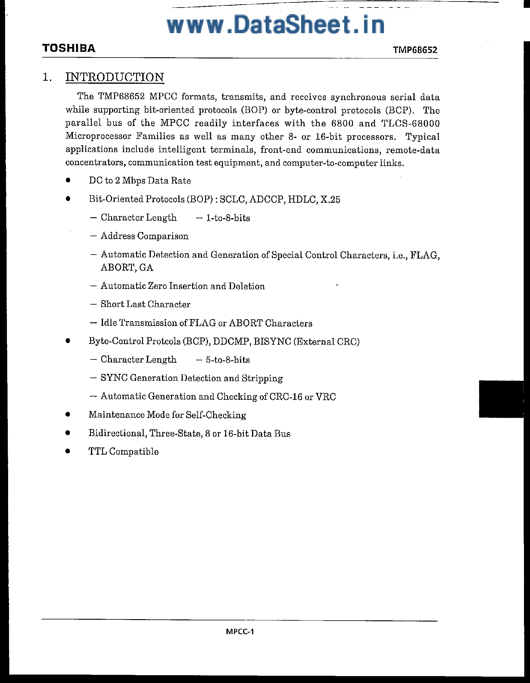 Даташит TMP68652 - Telecommunication IC страница 1