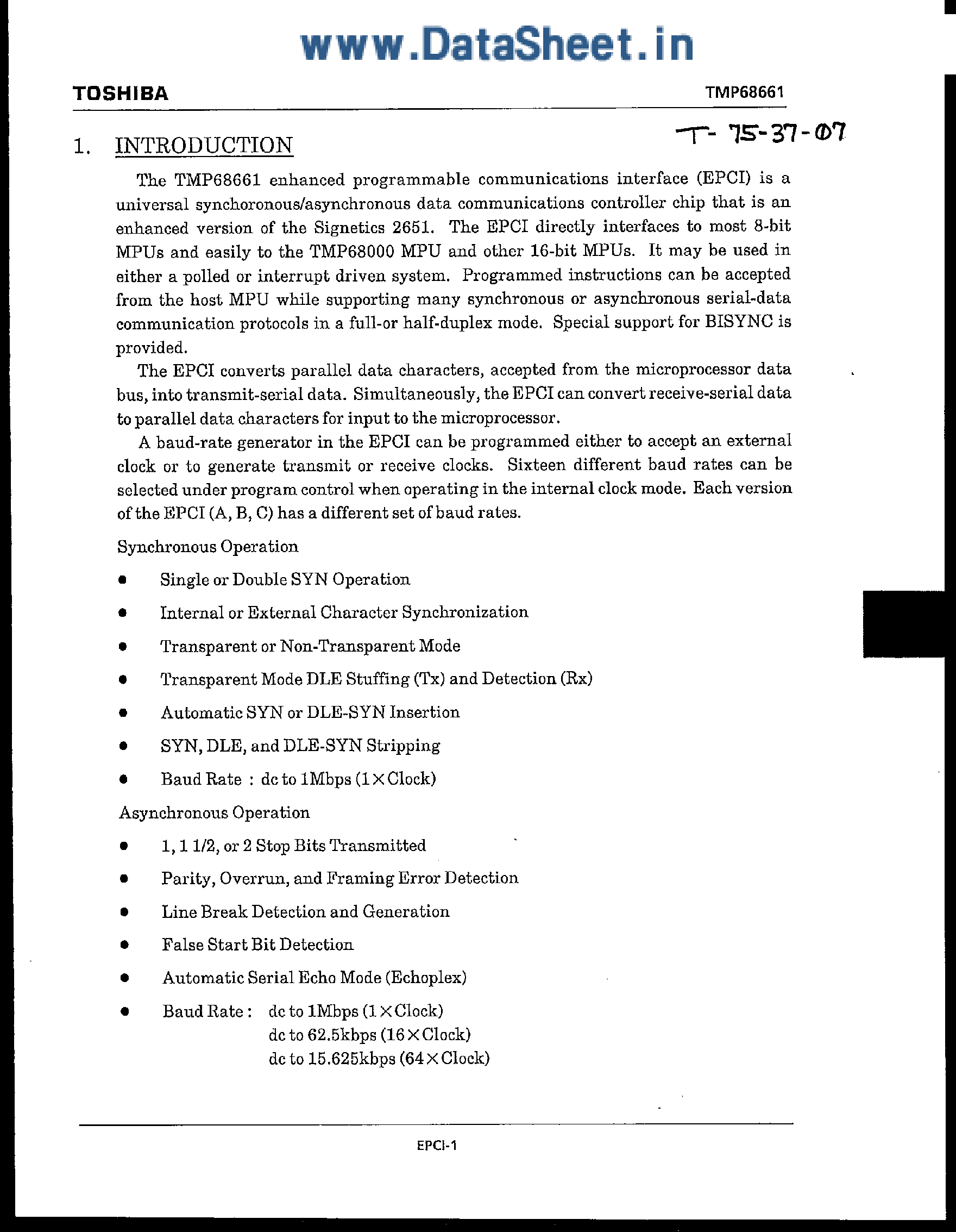 Даташит TMP68661 - Telecommunication IC страница 1