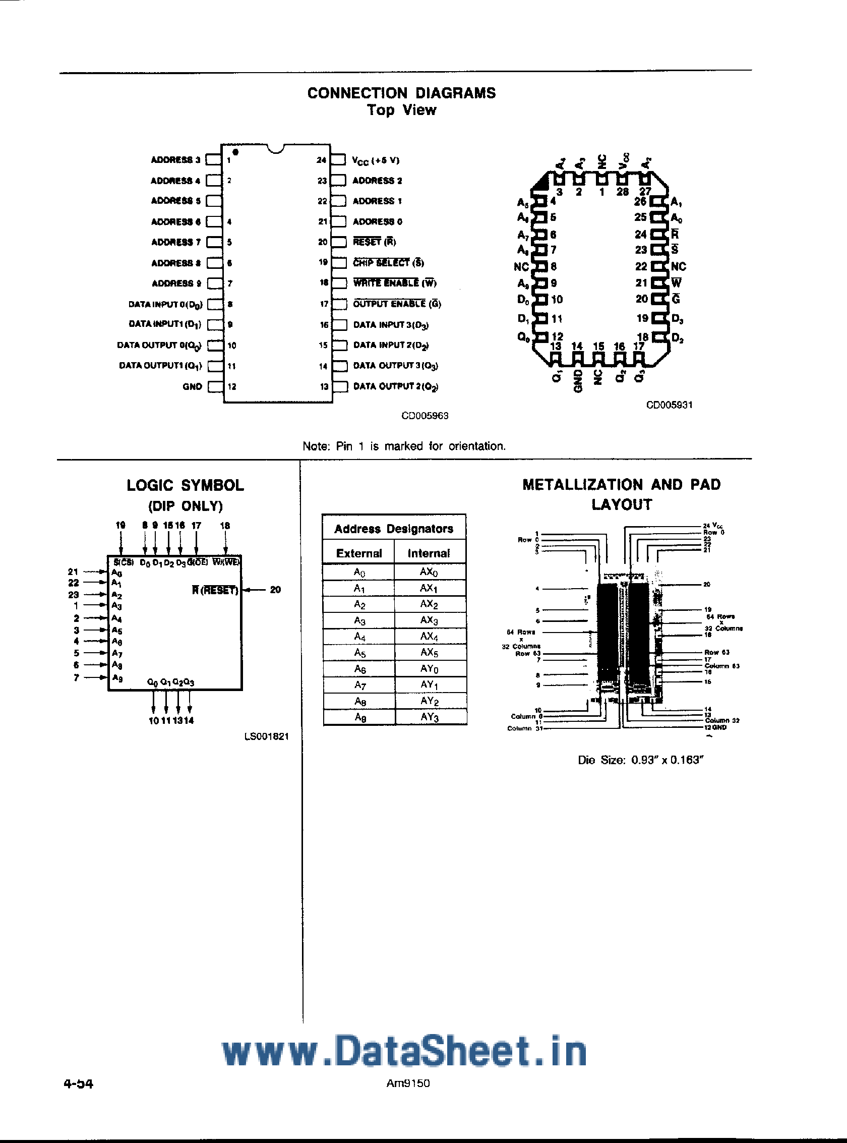 Datasheet AM9150 - 1024 x 4 High Speed Static R/W RAM page 2