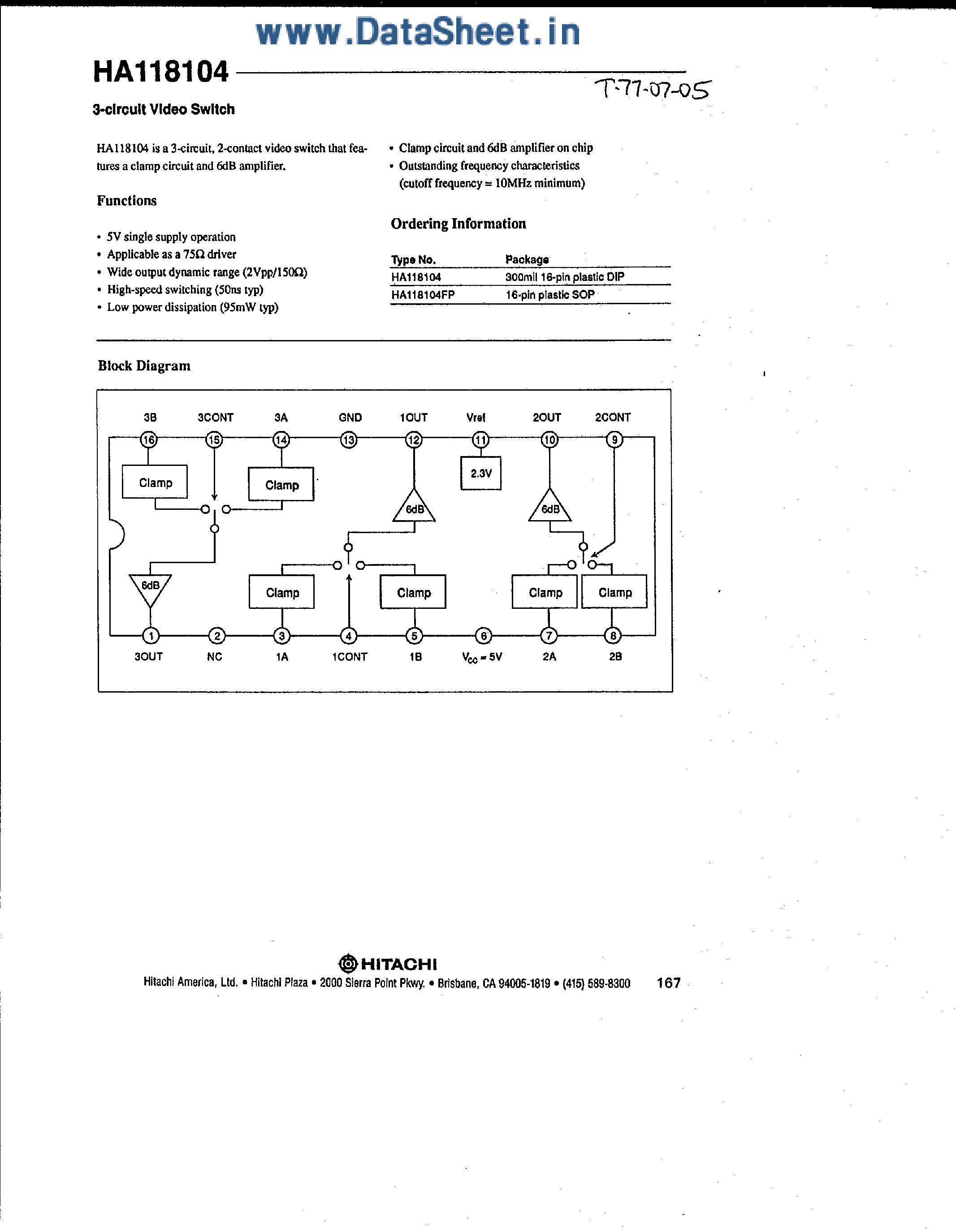 Даташит HA118104 - 3-Circuit Video Switch страница 1