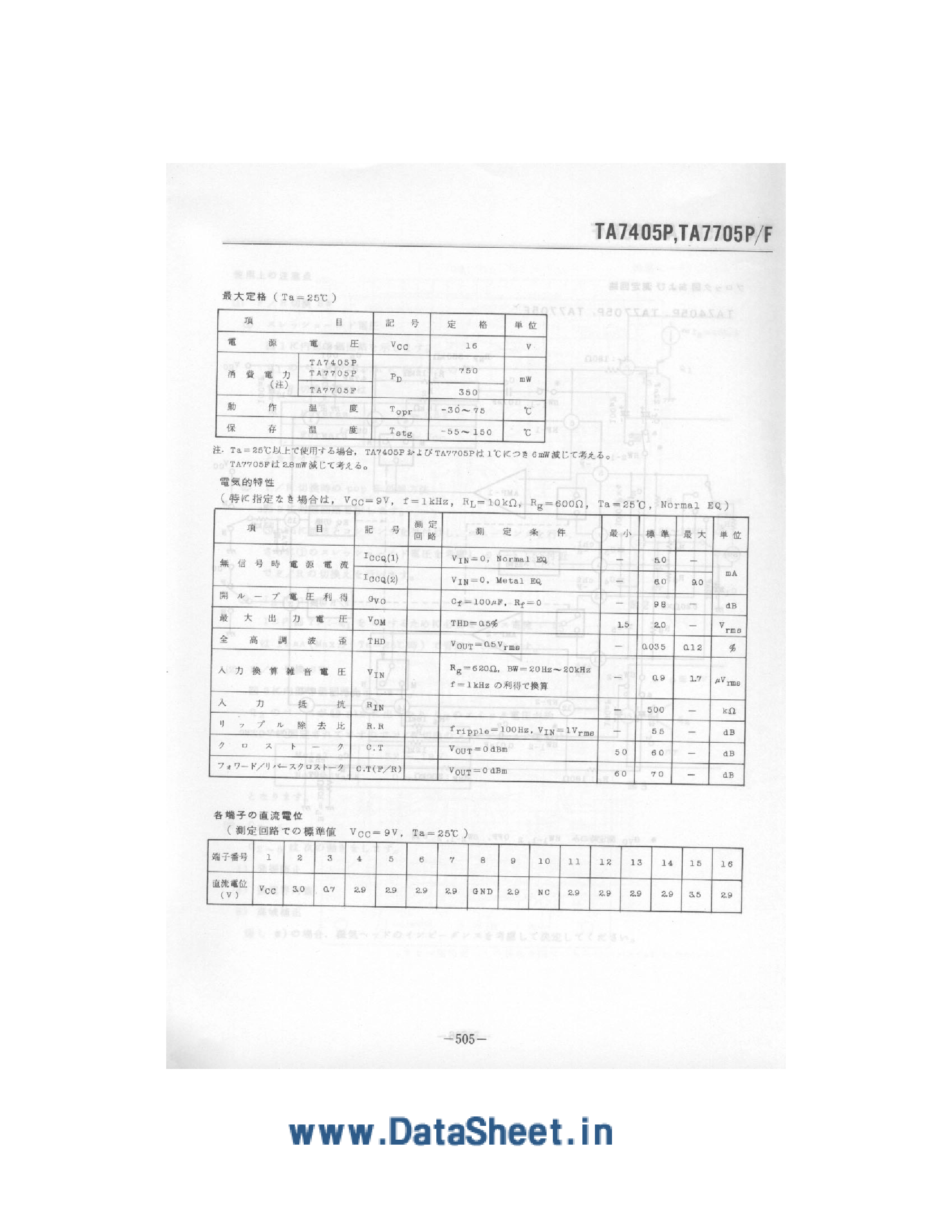 Datasheet TA7405P - (TA7405P / TA7705P) Pre Amp page 2