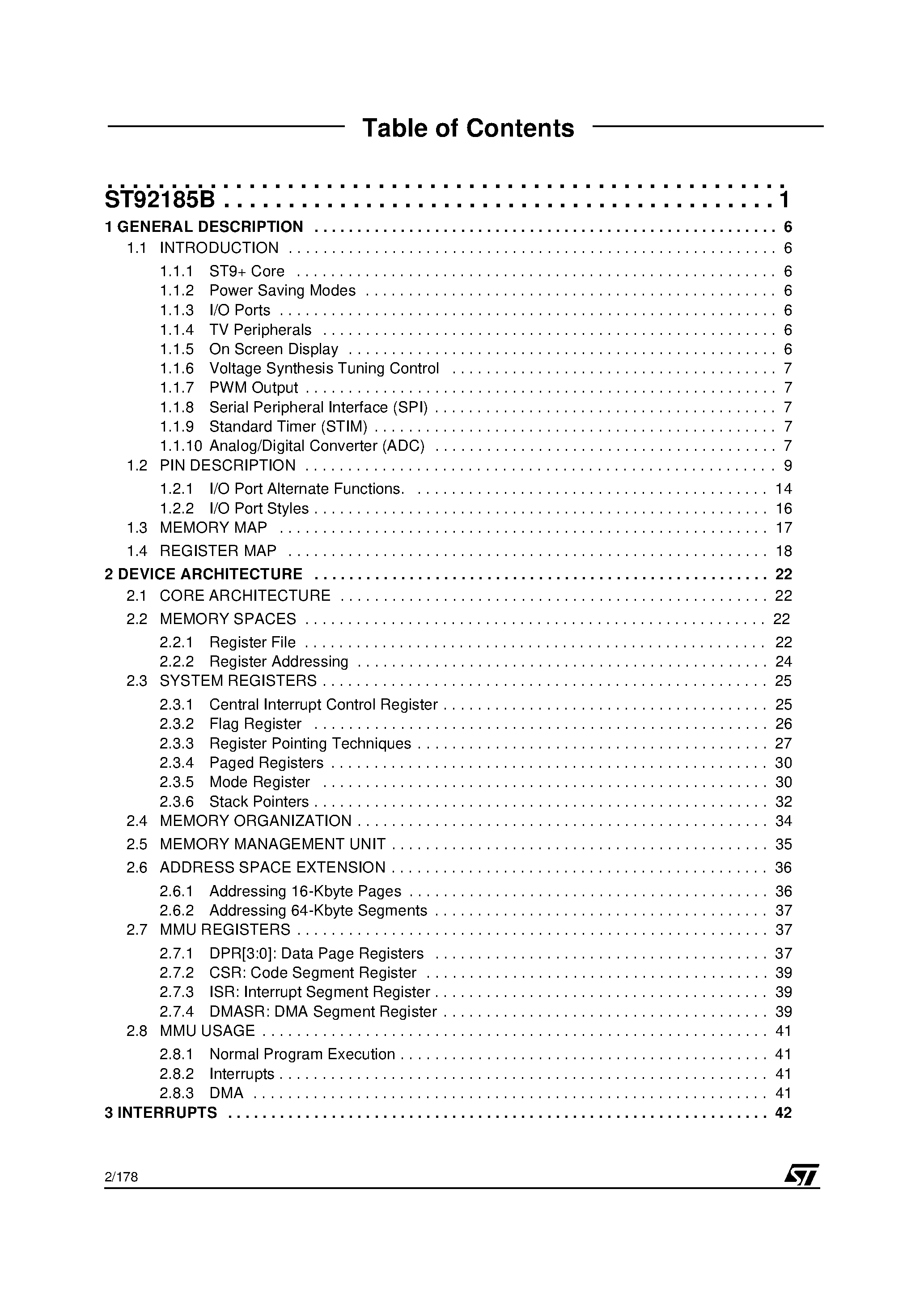 Даташит на микросхему ST92185B страница 2 Даташит ST92185B - 16K/24K/32K ROM HCMOS MCU WITH ON-SCREEN-DISPLAY страница 2