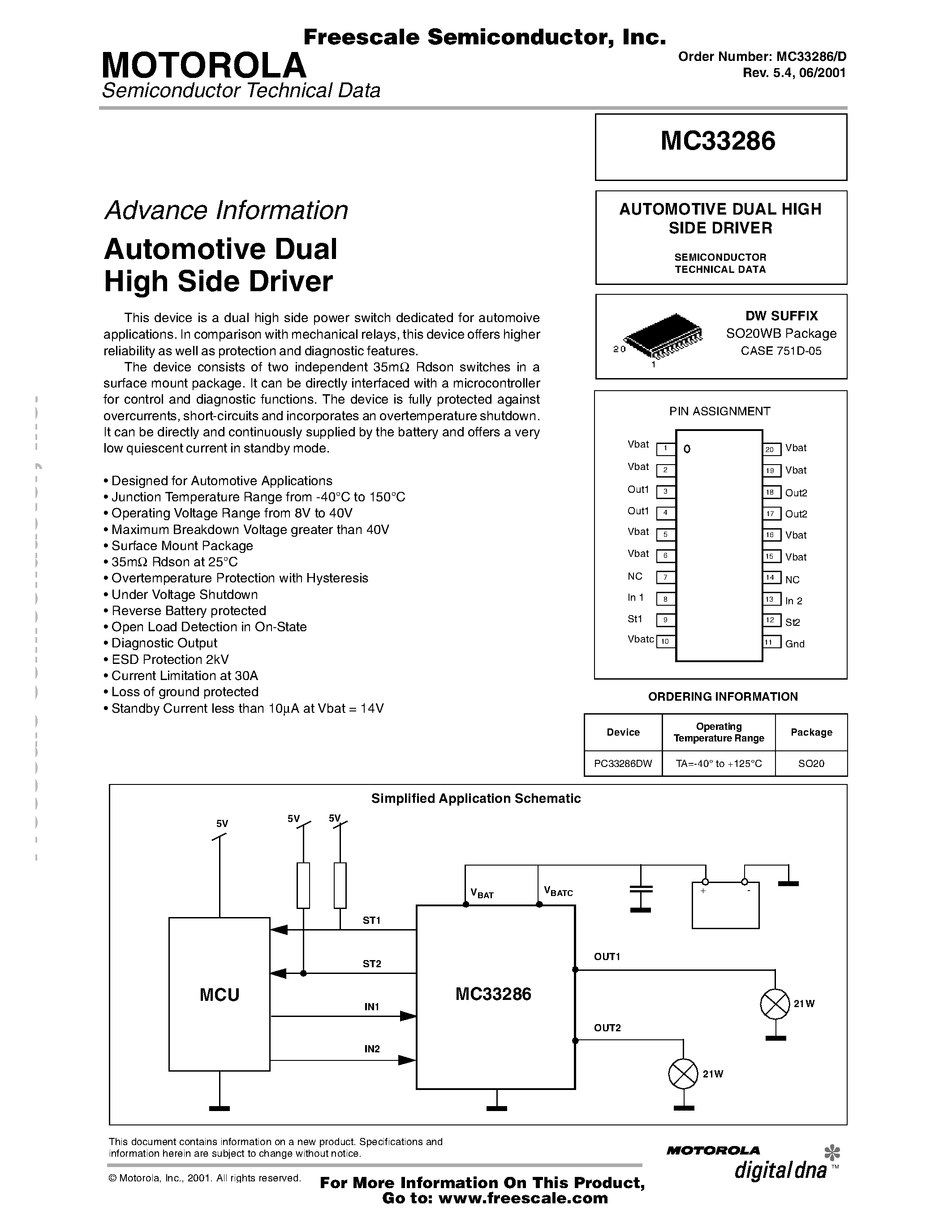 Datasheet MC33286 page 1 Datasheet MC33286 - Automotive Dual page 1