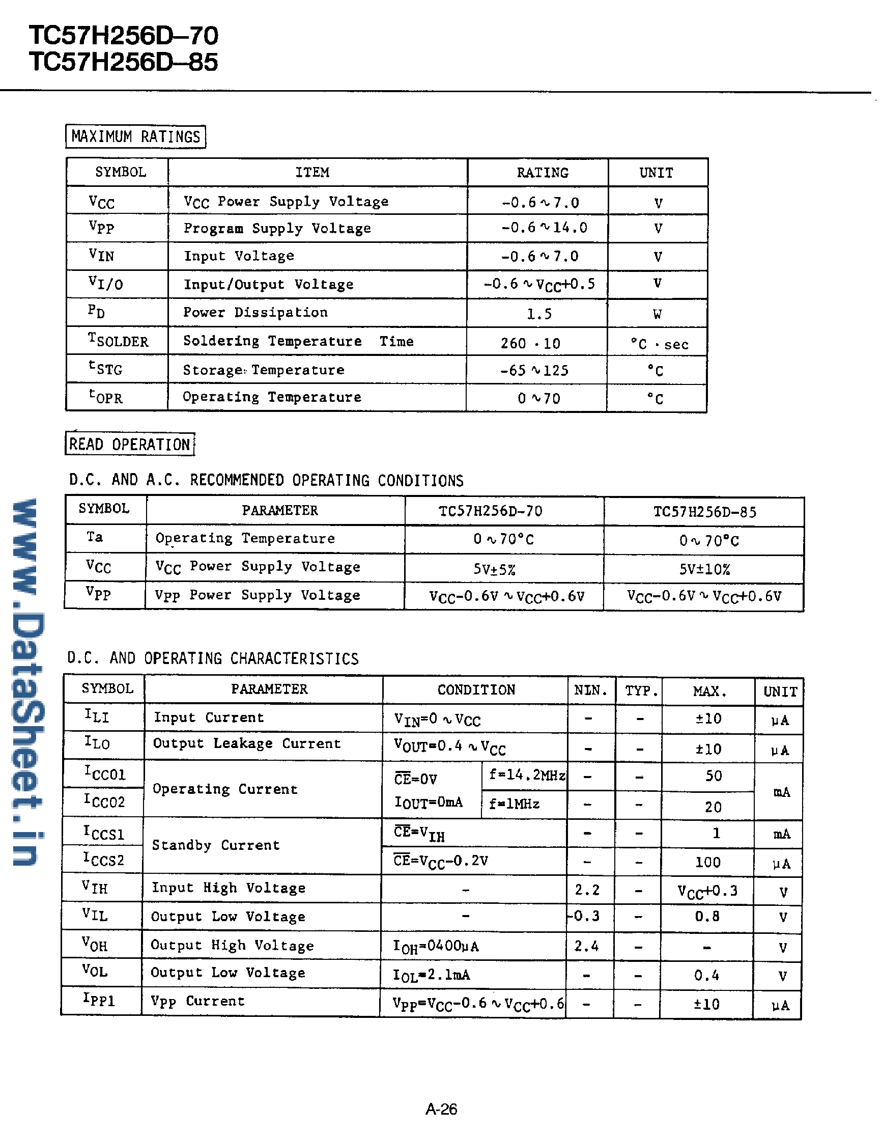 Datasheet TC57256AD page 2 Datasheet TC57256AD - 32768 x 8-Bit CMOS UV Erasable and Electrically Programmable ROM page 2