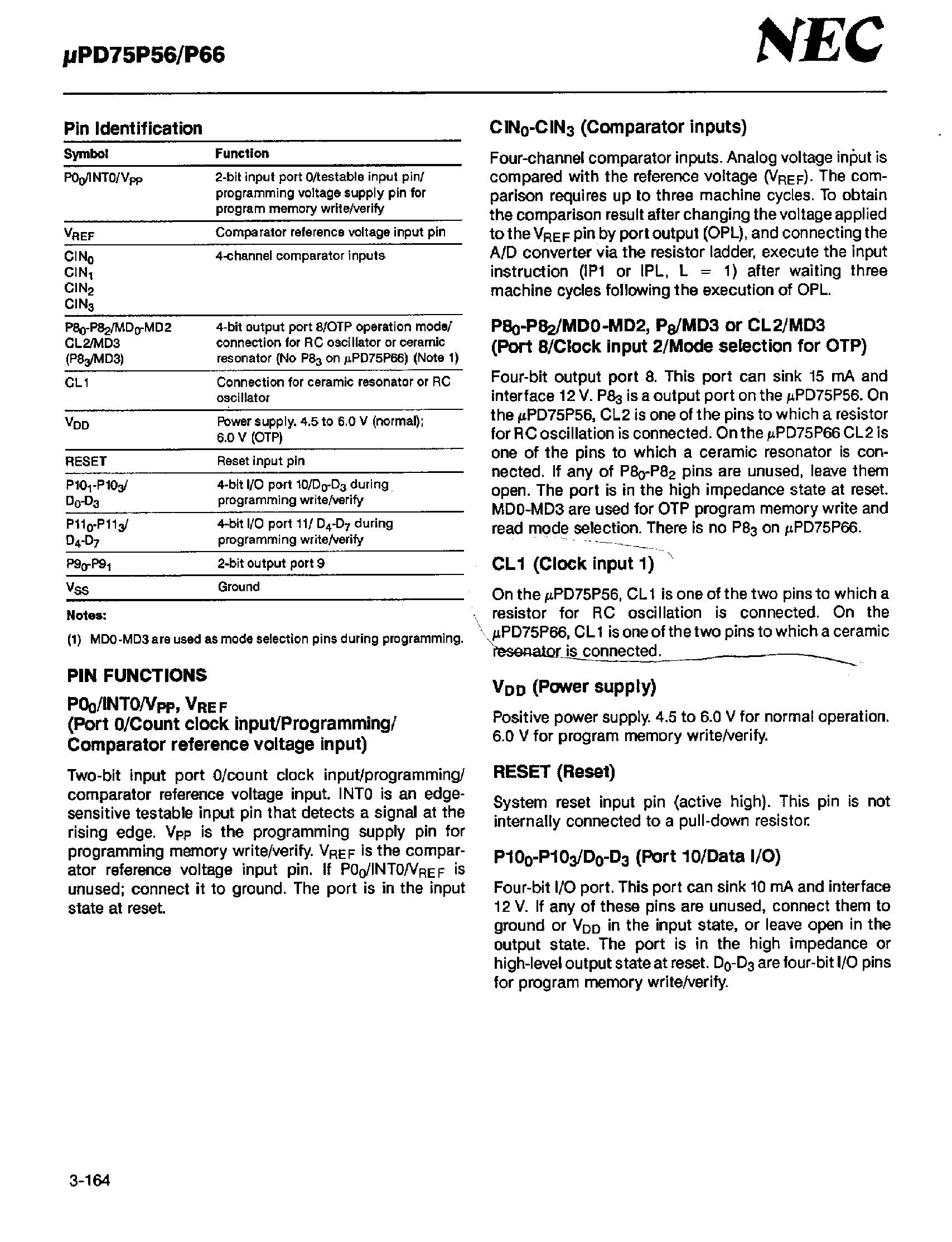 Datasheet UPD75P66 - (UPD75P56 / UPD75P66) 4-Bit Single-Chip One-Time Programmable CMOS Microcomputers page 2