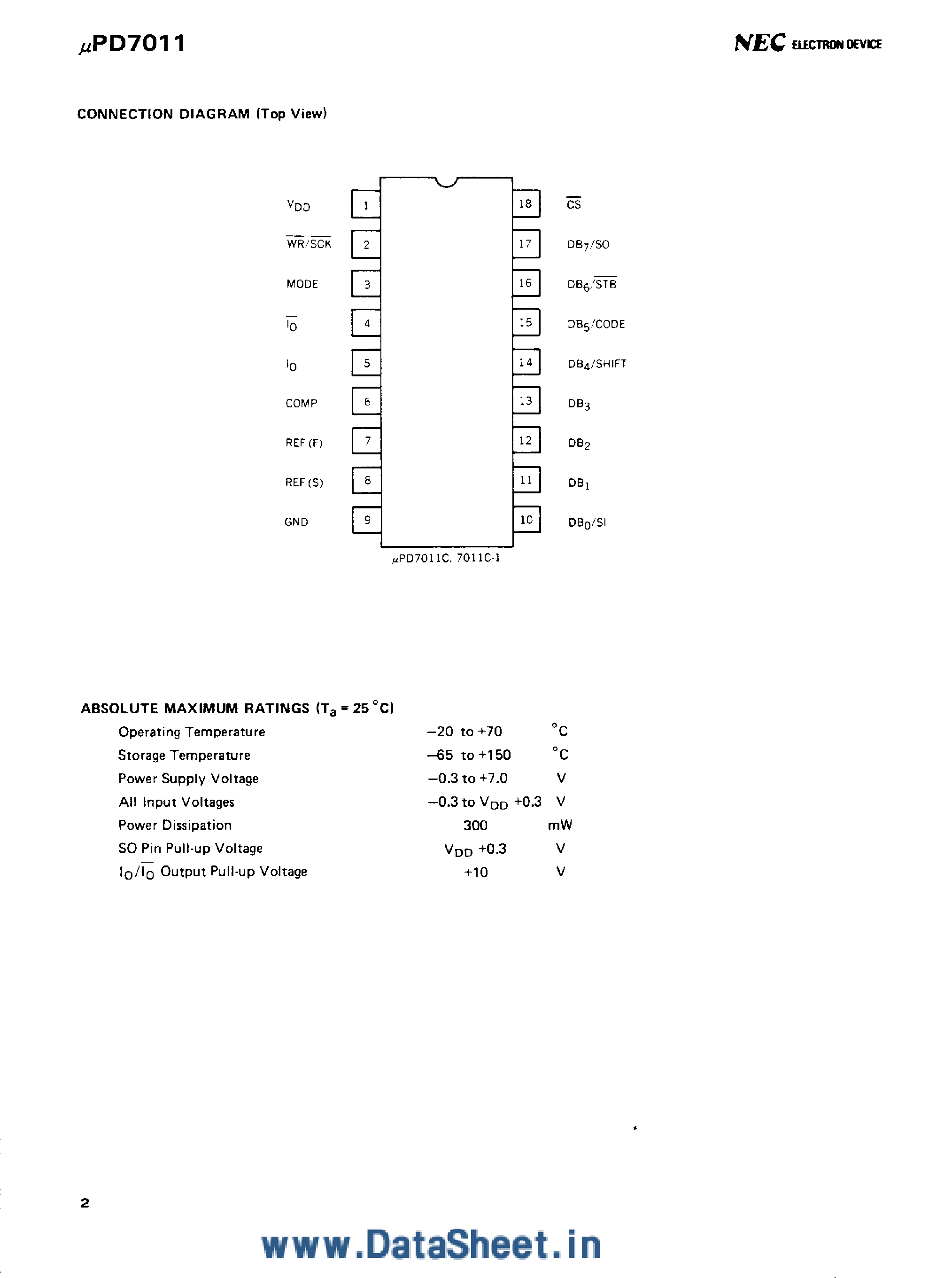 Даташит UPD7011 - 8-Bit NMOS D/A Converter страница 2