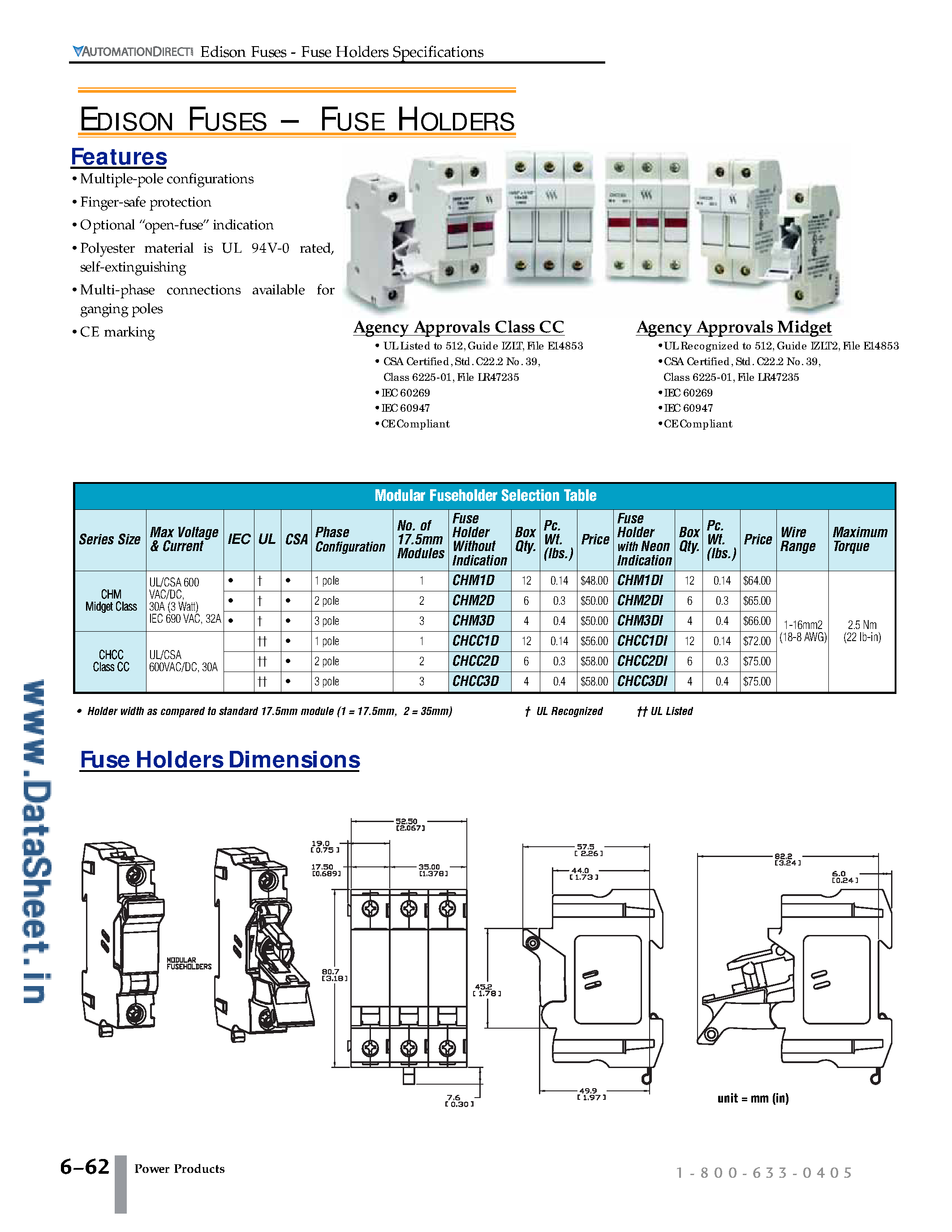 Datasheet MCL-5 page 2 Datasheet MCL-5 - (MCL1 - MCL50) Edison Fuses - General Purpose Midget Class MCL page 2