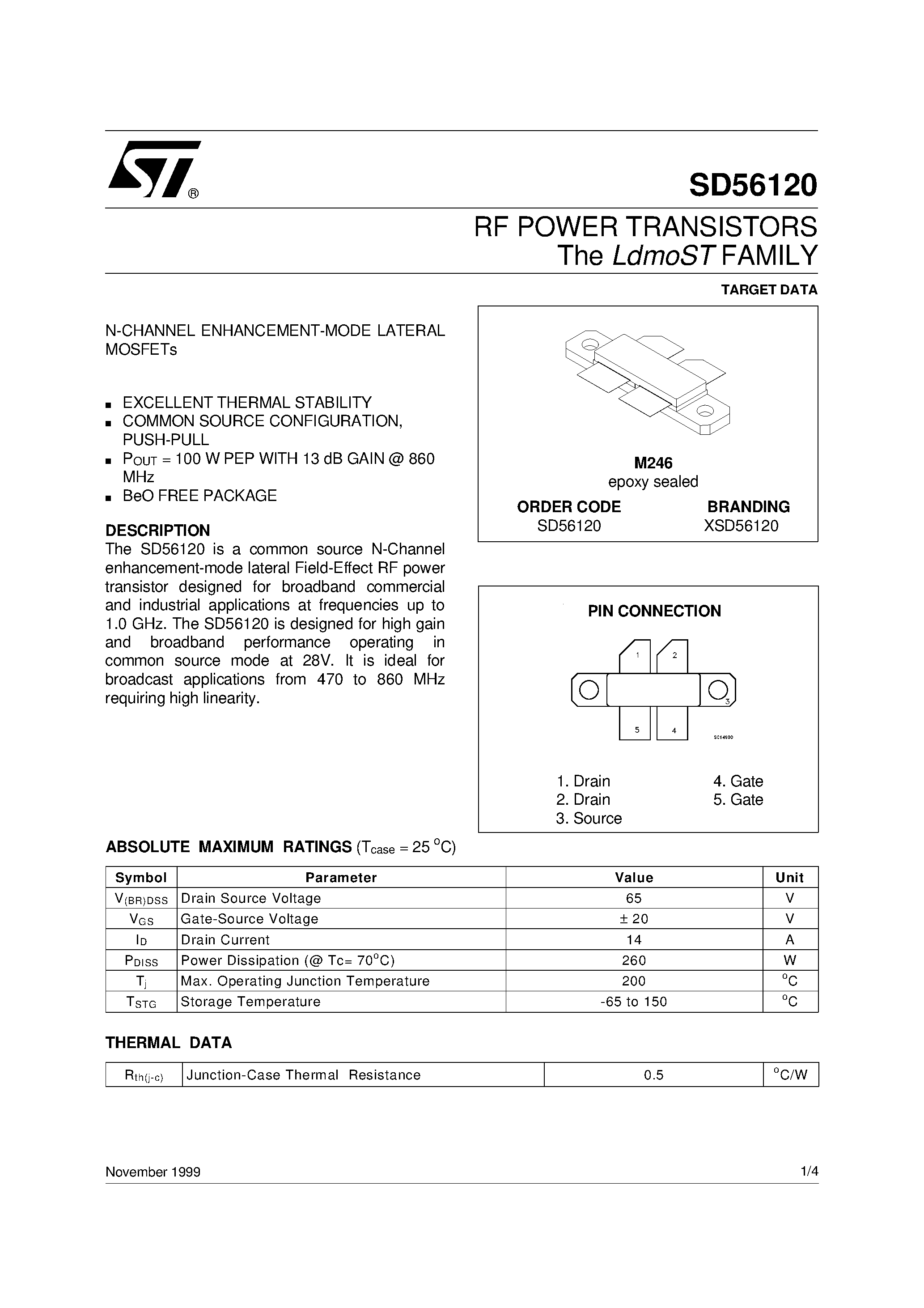 Datasheet SD56120 page 1 Datasheet SD56120 - RF POWER TRANSISTORS RF POWER TRANSISTORS page 1