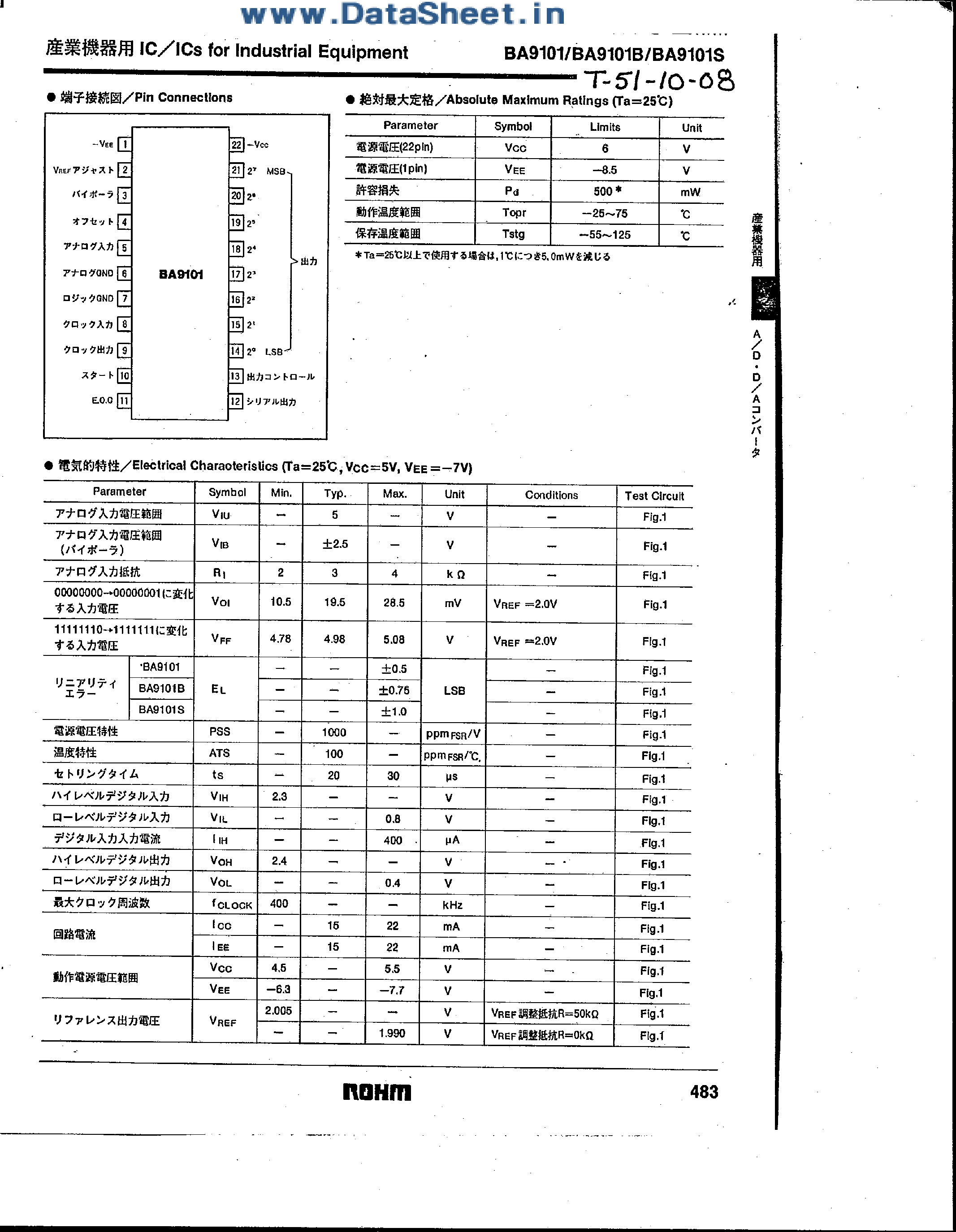 Даташит на микросхему BA9101 страница 2 Даташит BA9101 - 8-Bit A/D Converter страница 2