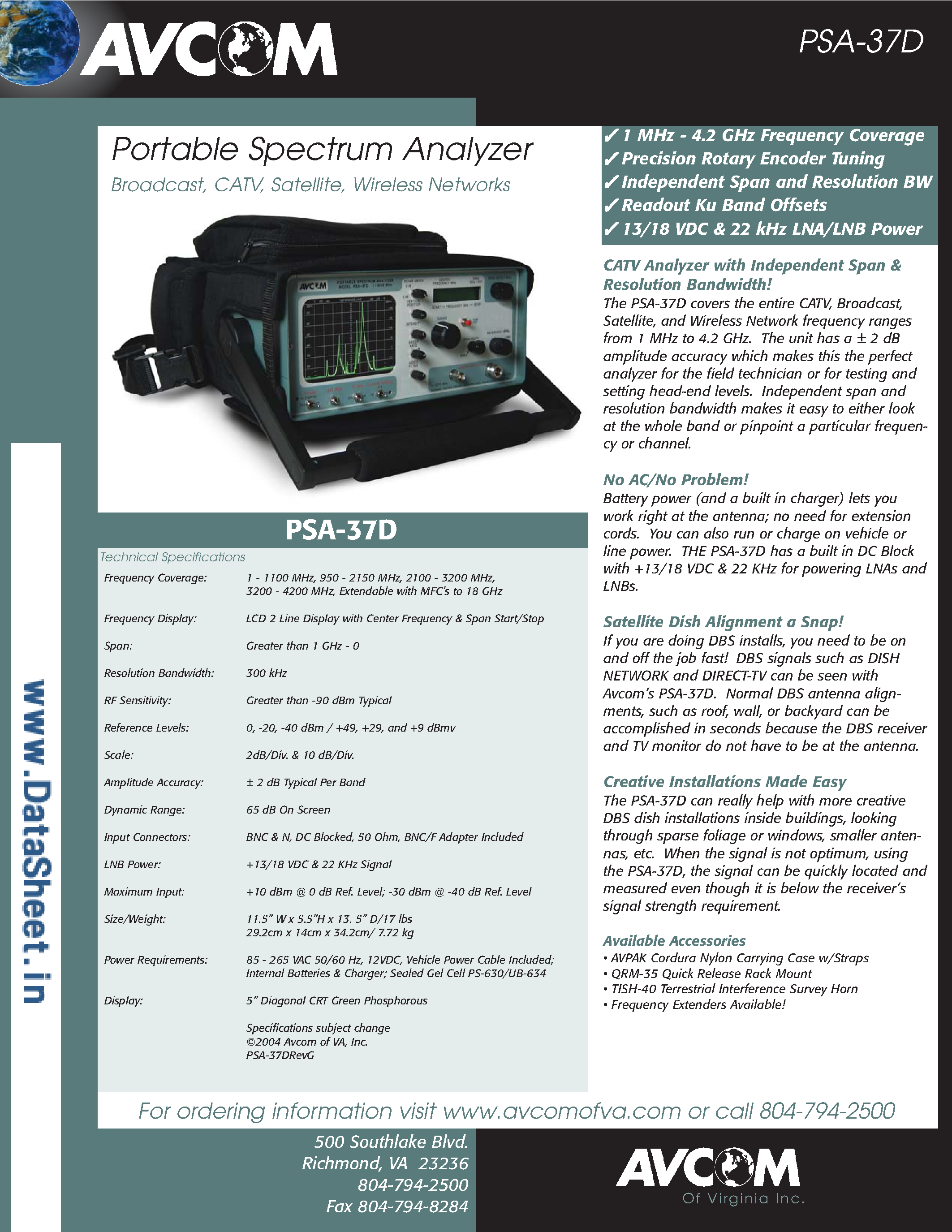 Datasheet PSA-37D - Portable Spectrum Analyzer #1 page 1
