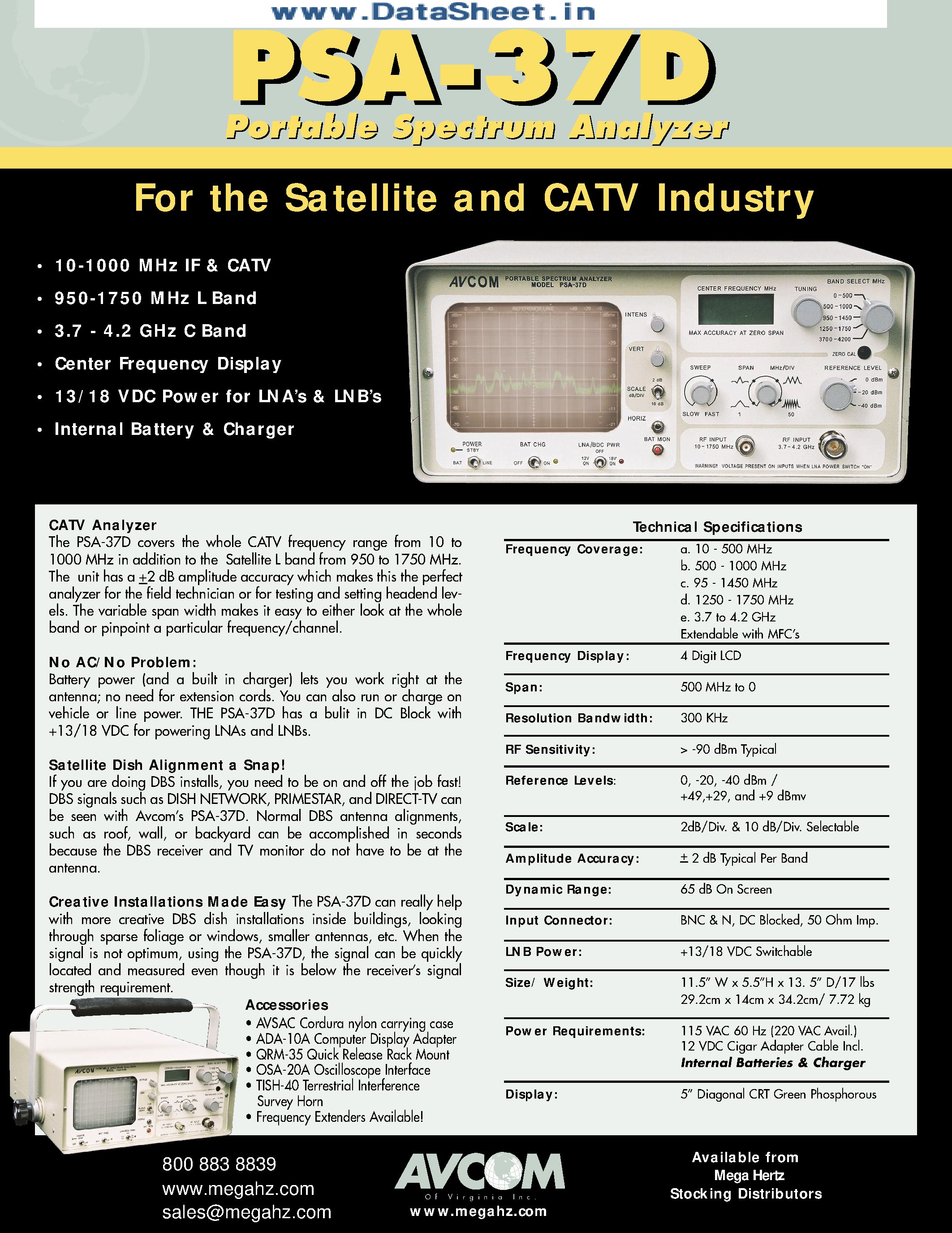 Datasheet PSA-37D page 1 Datasheet PSA-37D - Portable Spectrum Analyzer #2 page 1