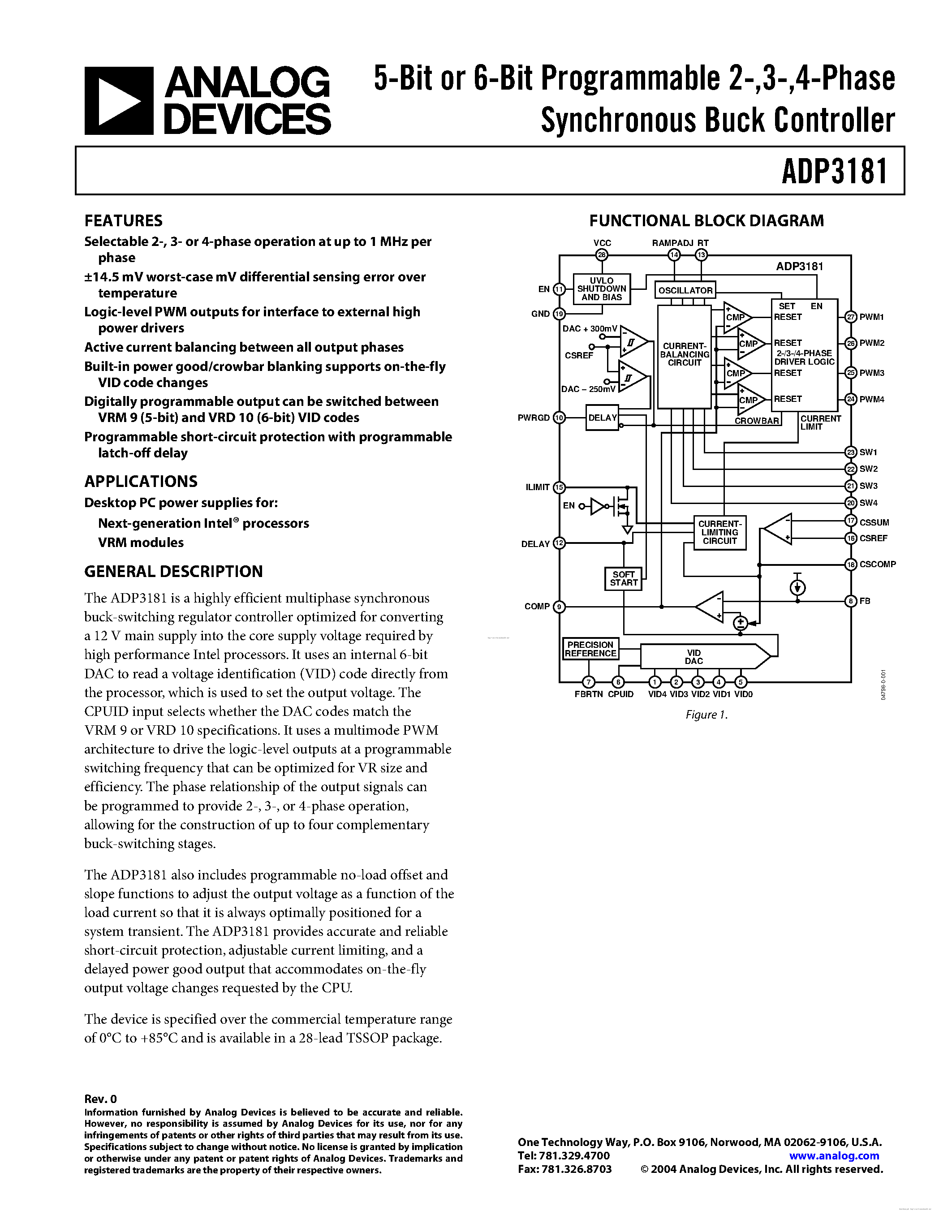 Datasheet ADP3181 - Synchronous Buck Controller page 1