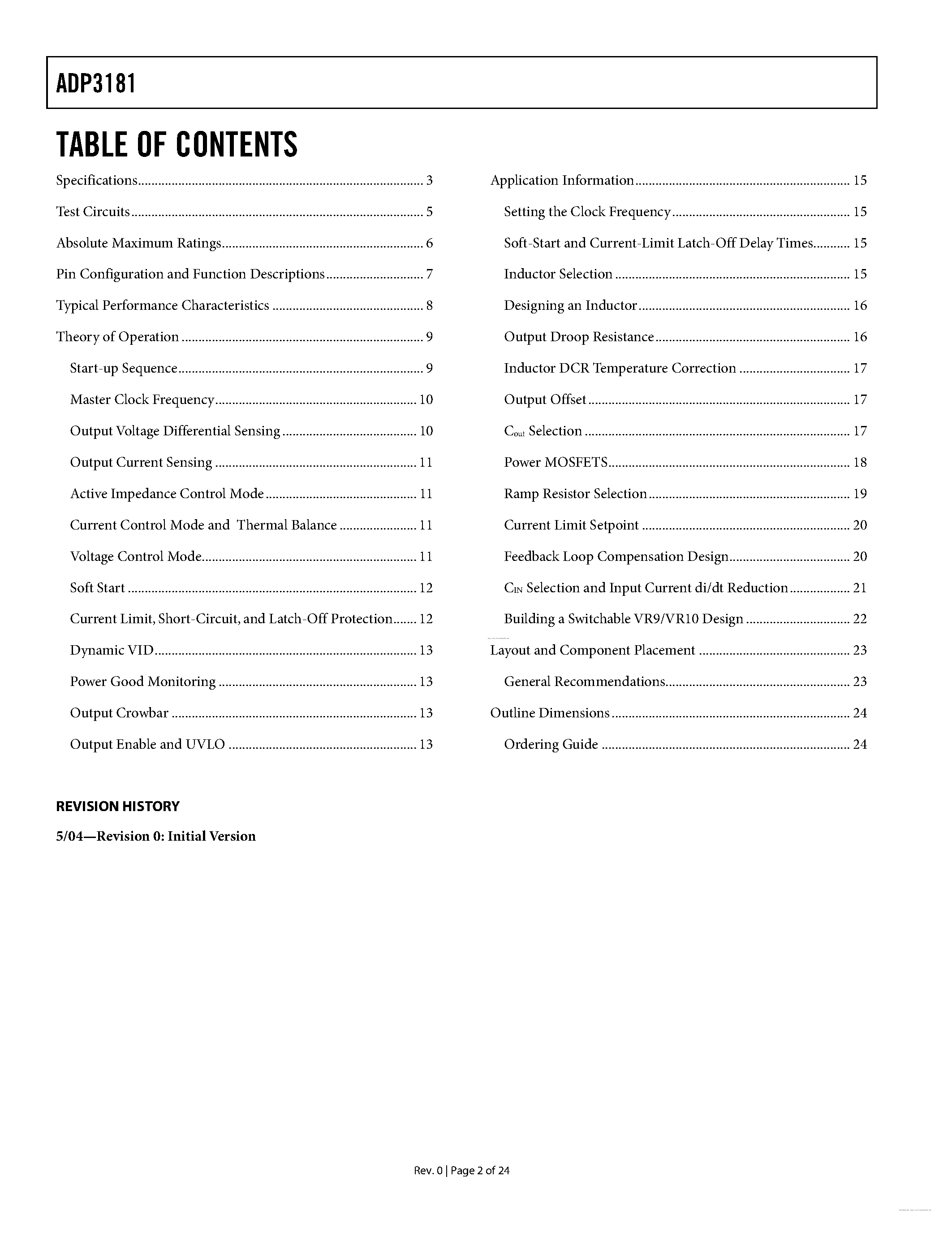 Datasheet ADP3181 - Synchronous Buck Controller page 2