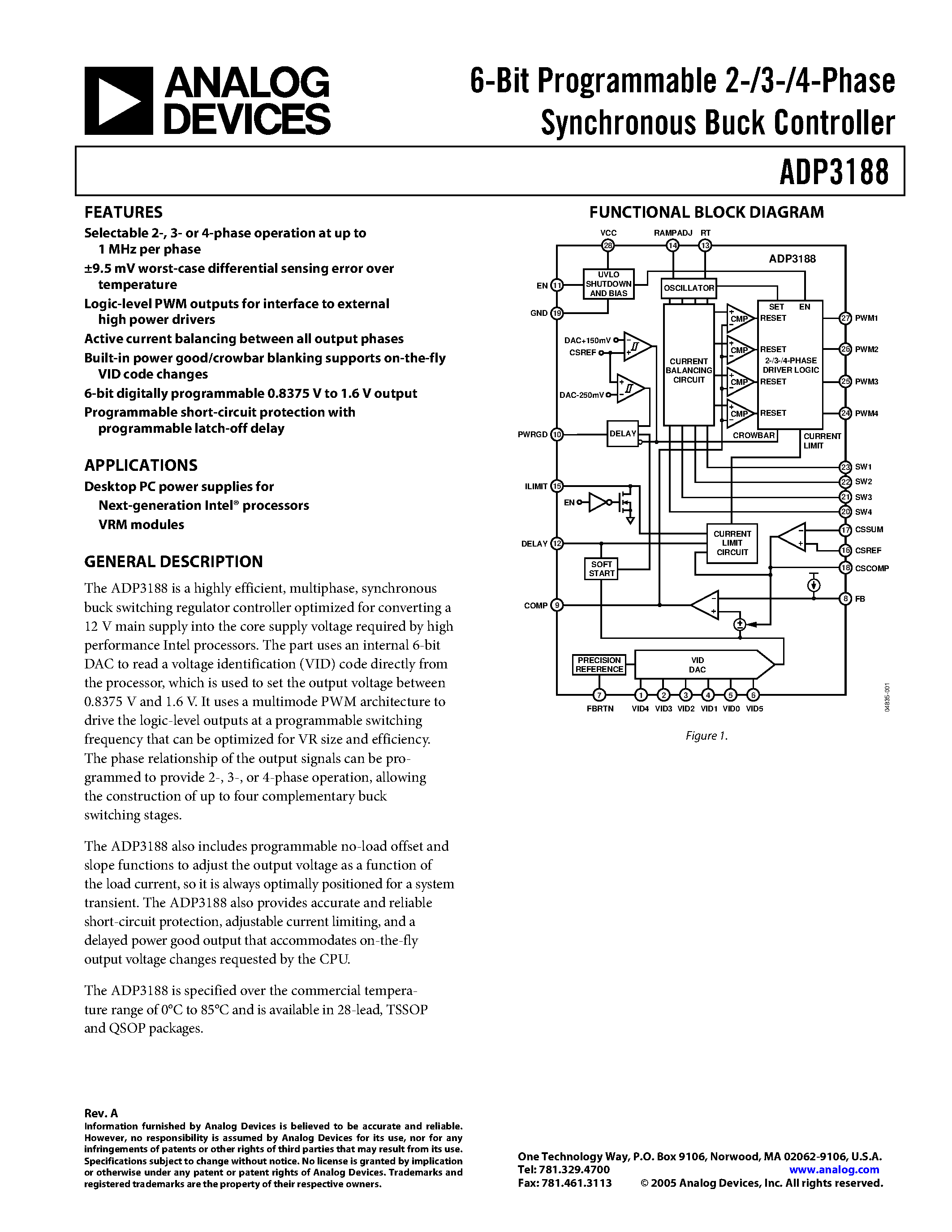 Datasheet ADP3188 - Synchronous Buck Controller page 1