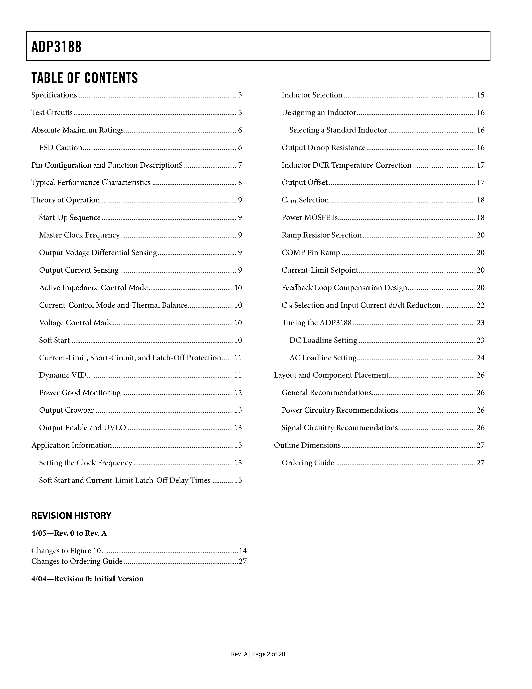 Datasheet ADP3188 - Synchronous Buck Controller page 2
