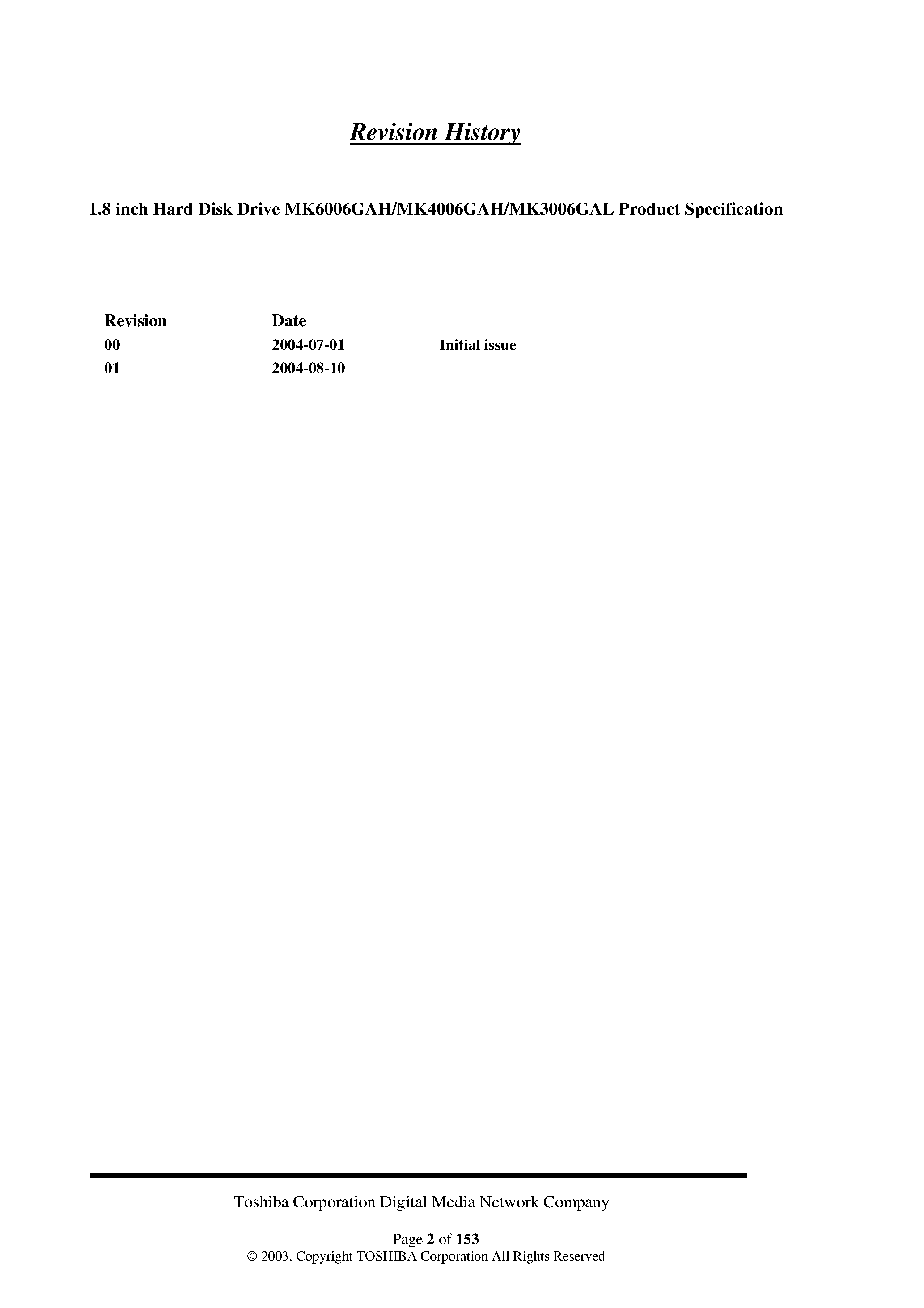 Datasheet MK6006GAH - Hard Disk Drive 1.8 Inch page 2