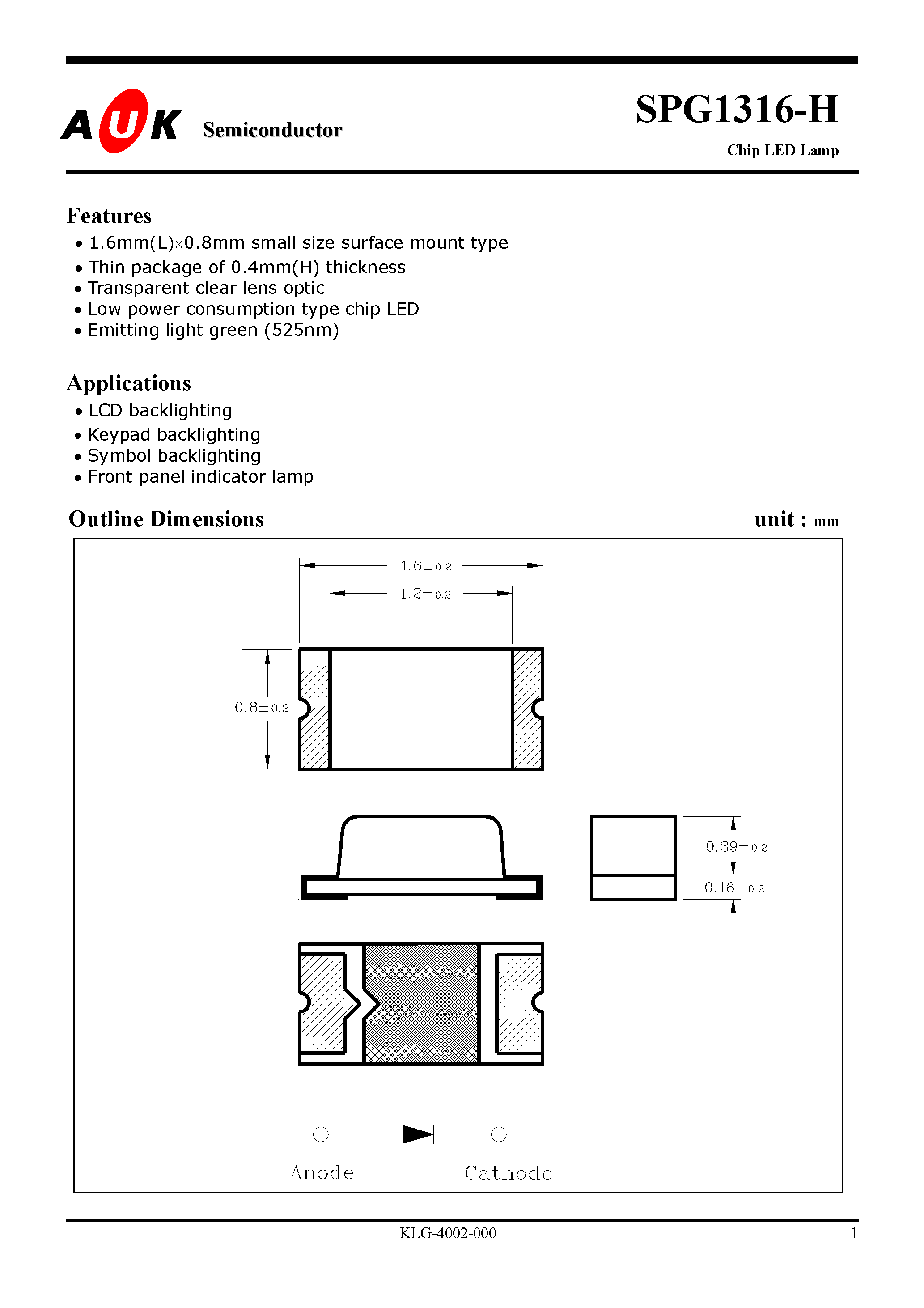 Datasheet SPG1316-H - page 1
