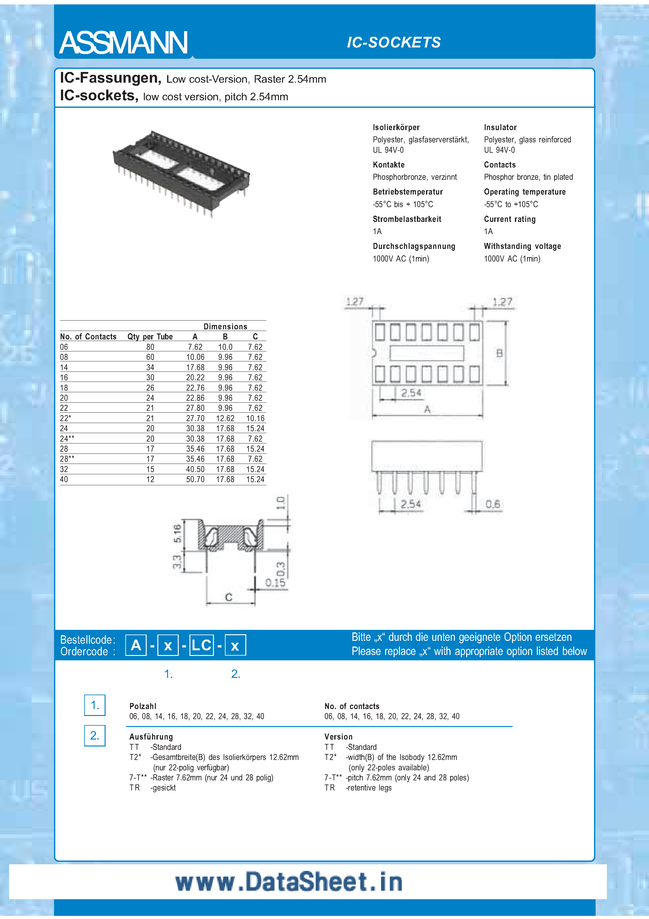 Datasheet A-06-LC-xx page 1 Datasheet A-06-LC-xx - IC Sockets page 1
