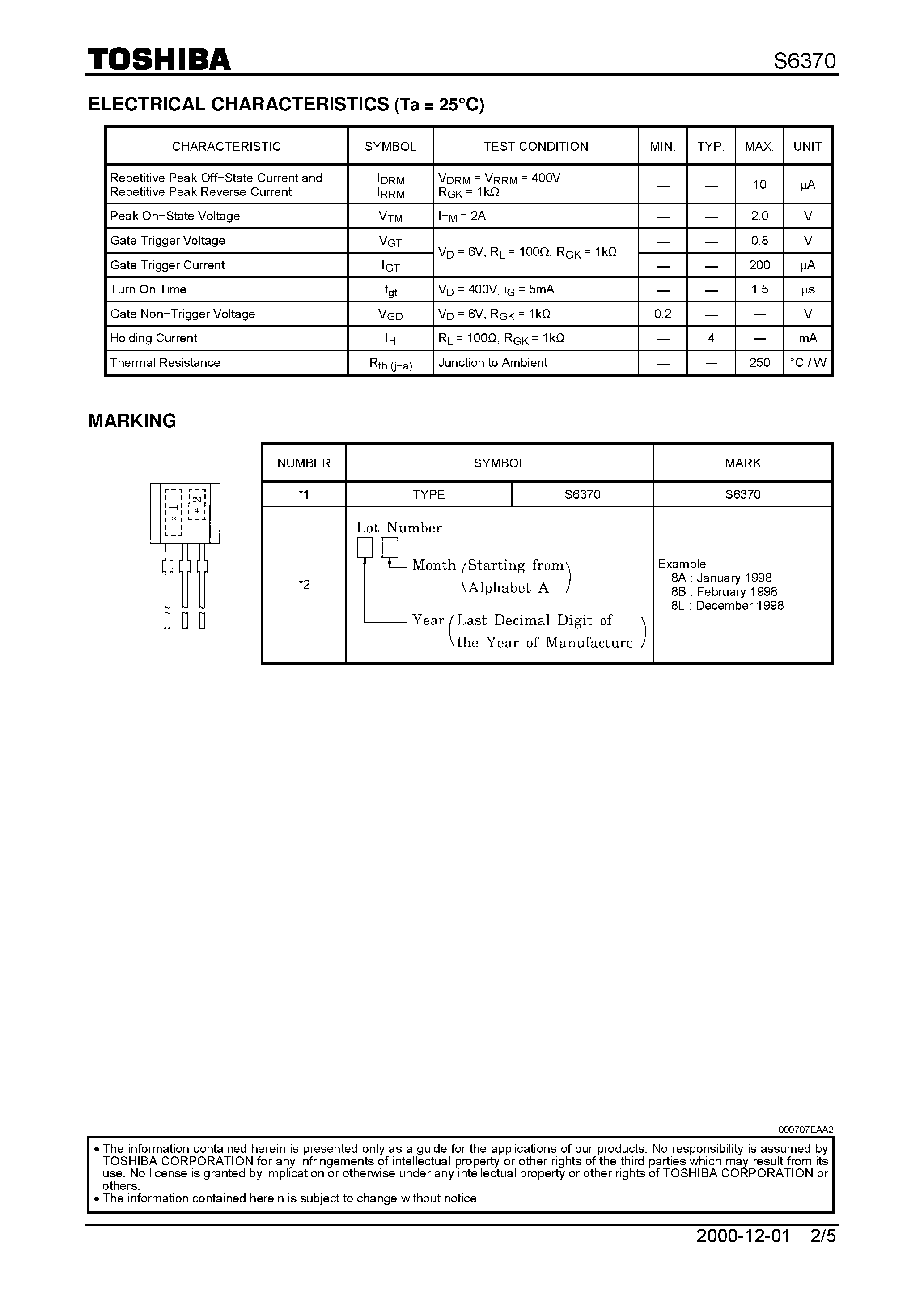 Datasheet S6370 - Low Power Switching Applications page 2