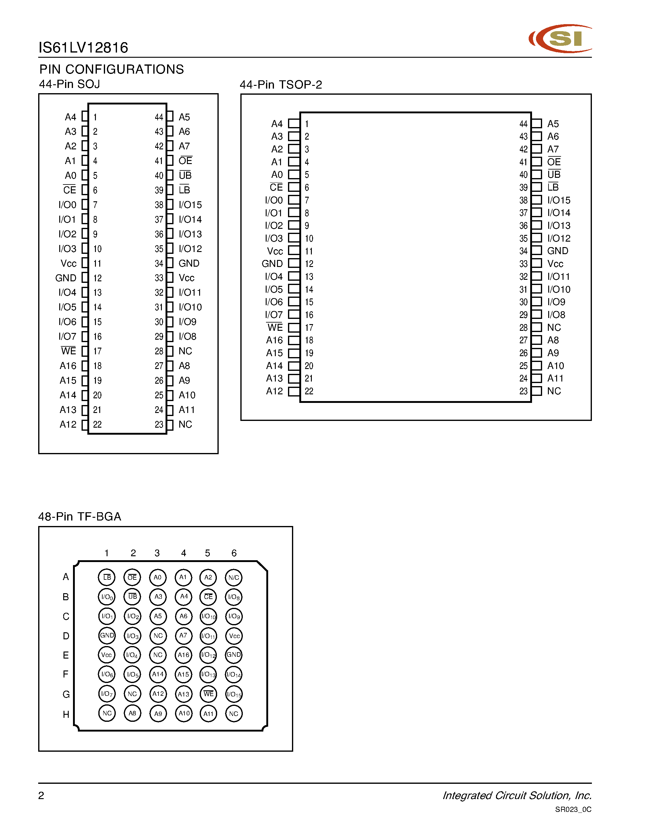 Даташит IS61LV12816 - 128K x 16 HIGH-SPEED CMOS STATIC RAM страница 2