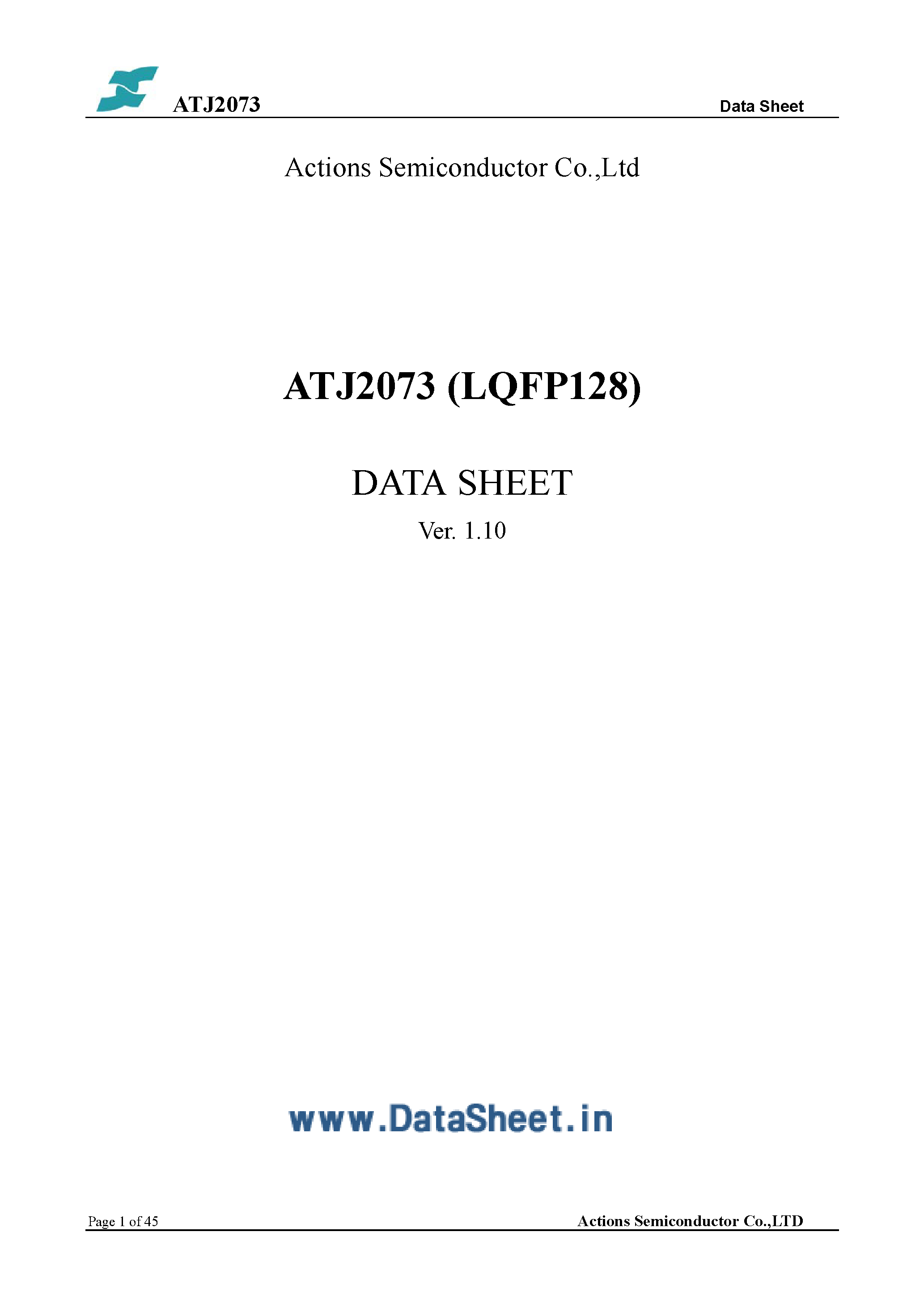 Даташит ATJ2073 - Stereo/Audio IC страница 1