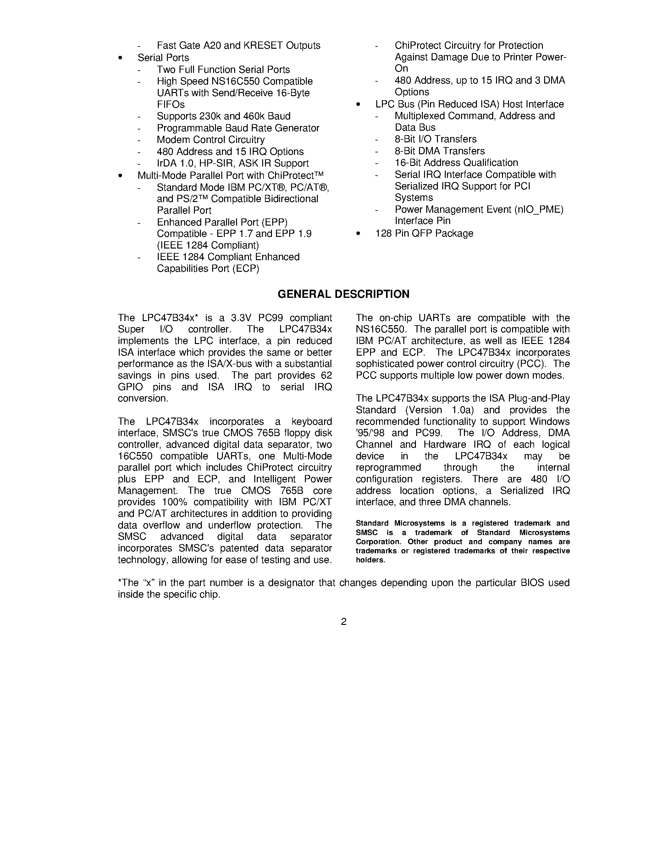 Datasheet LPC47B34X - 128 PIN ENHANCED SUPER I/O page 2