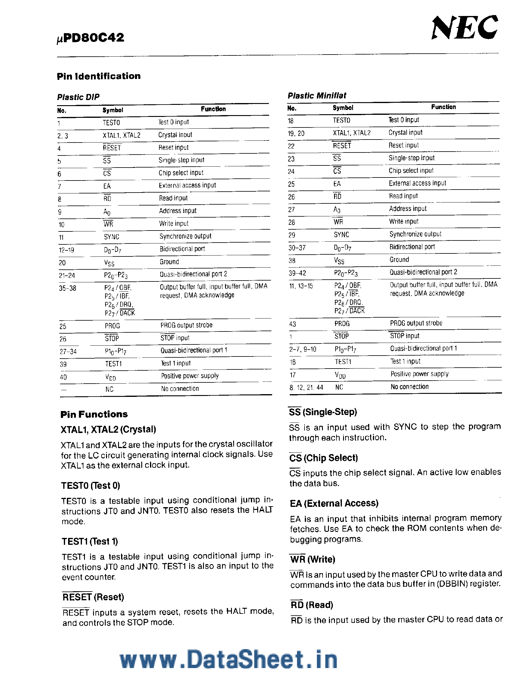 Даташит на микросхему UPD80C42 страница 2 Даташит UPD80C42 - 8-Bit Single-Chip CMOS Microcomputer страница 2