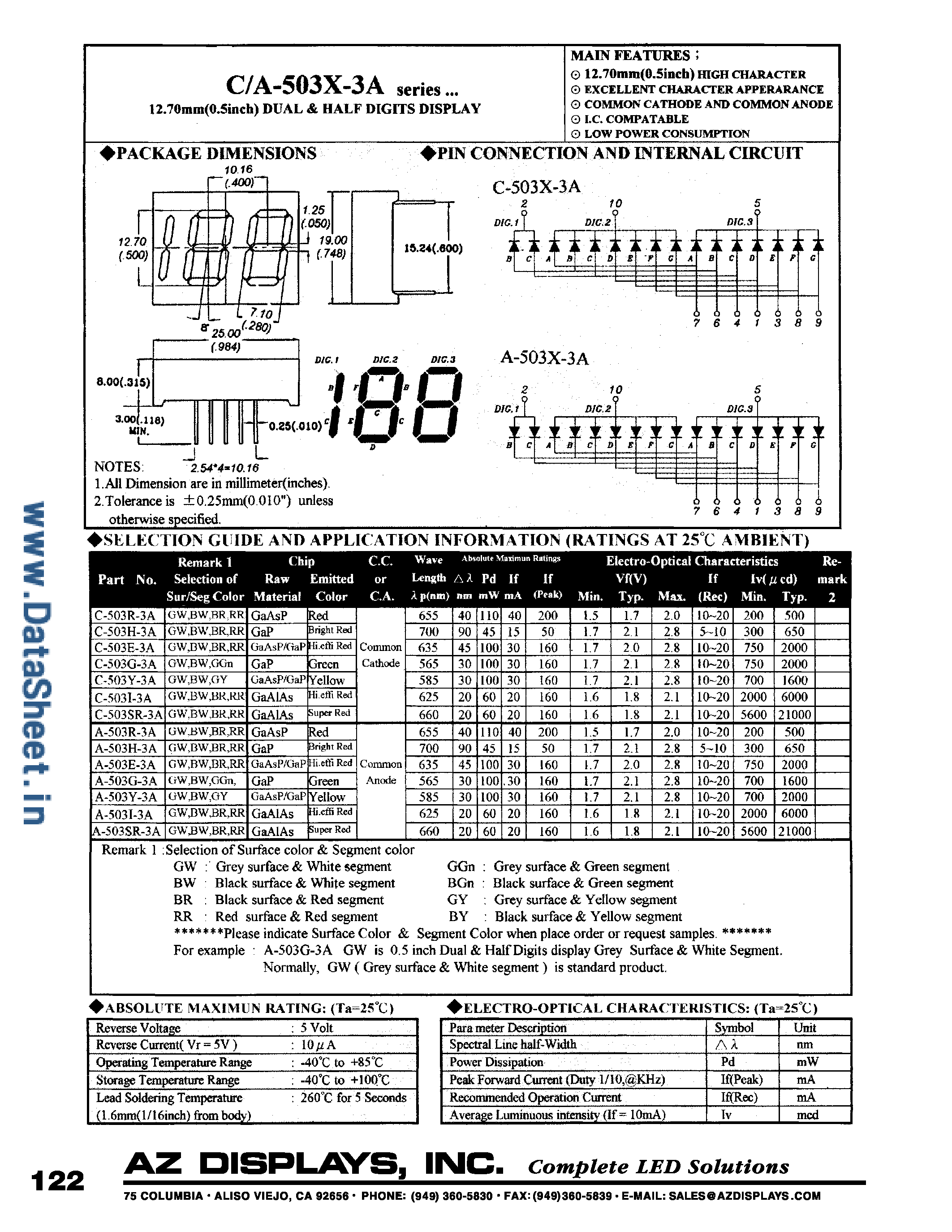 Даташит A-503E-3A - (A-503x-3A) Dual & Half Digital Display страница 1