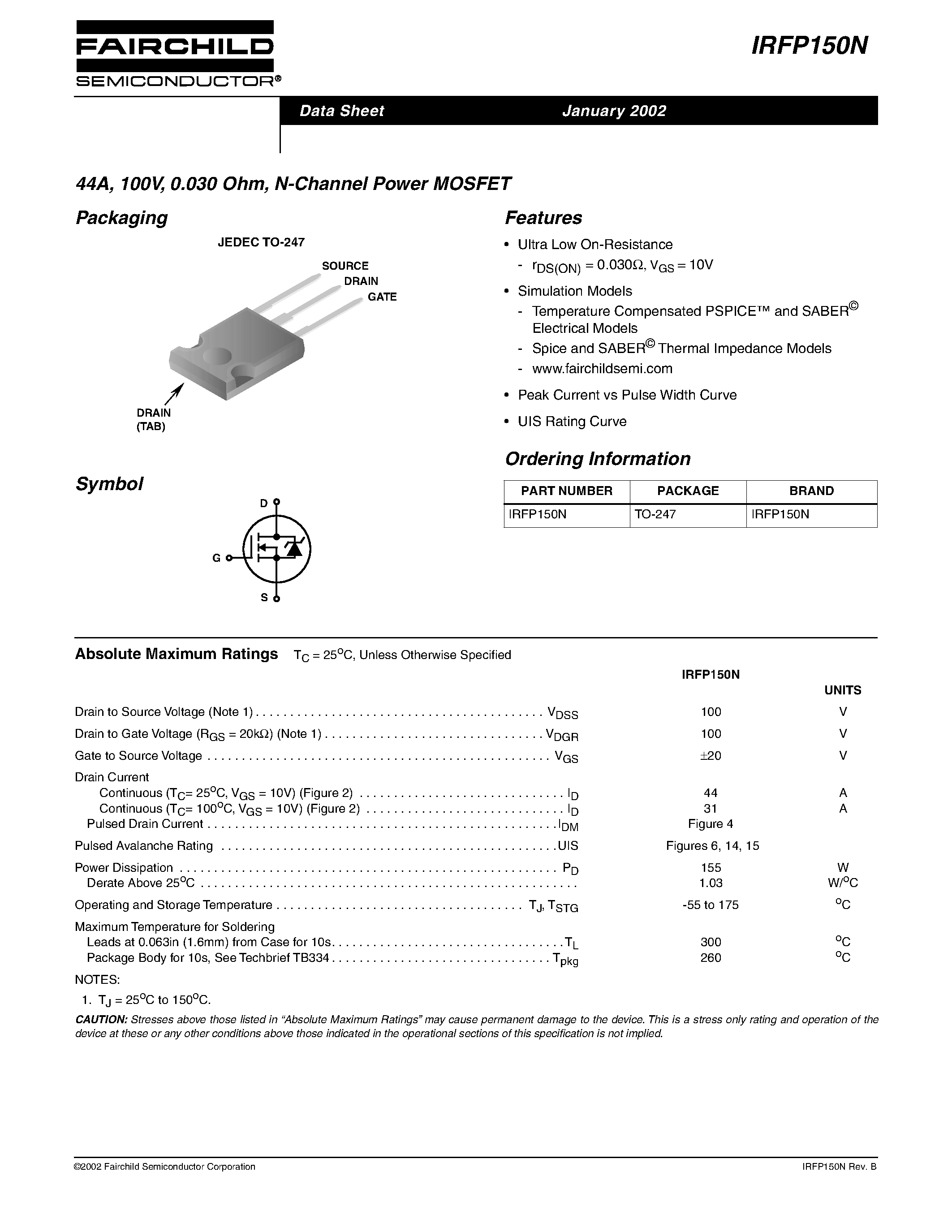 Даташит IRFP150N - N-Channel Power MOSFET страница 1