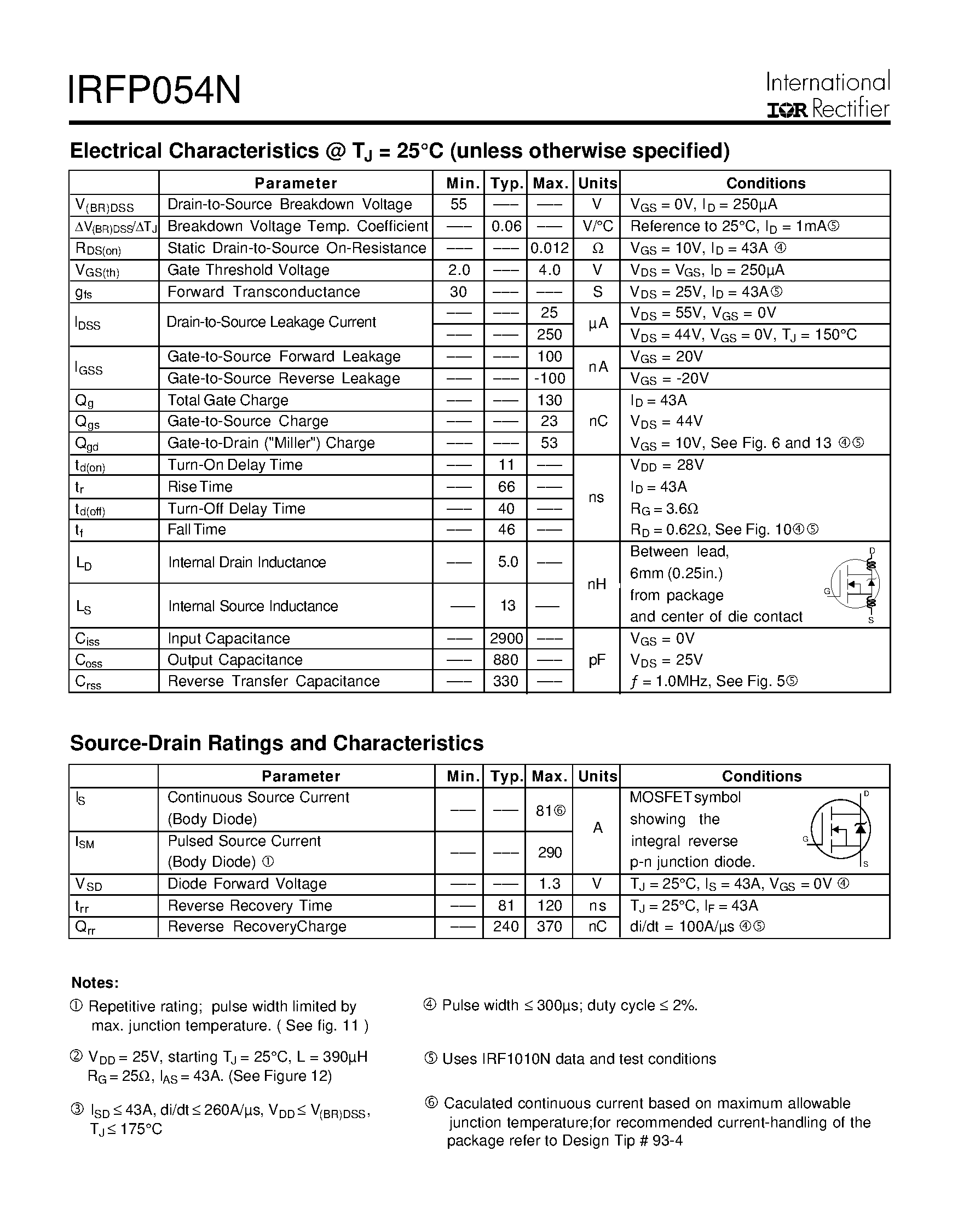 Datasheet IRFP054N page 2 Datasheet IRFP054N - Power MOSFET page 2