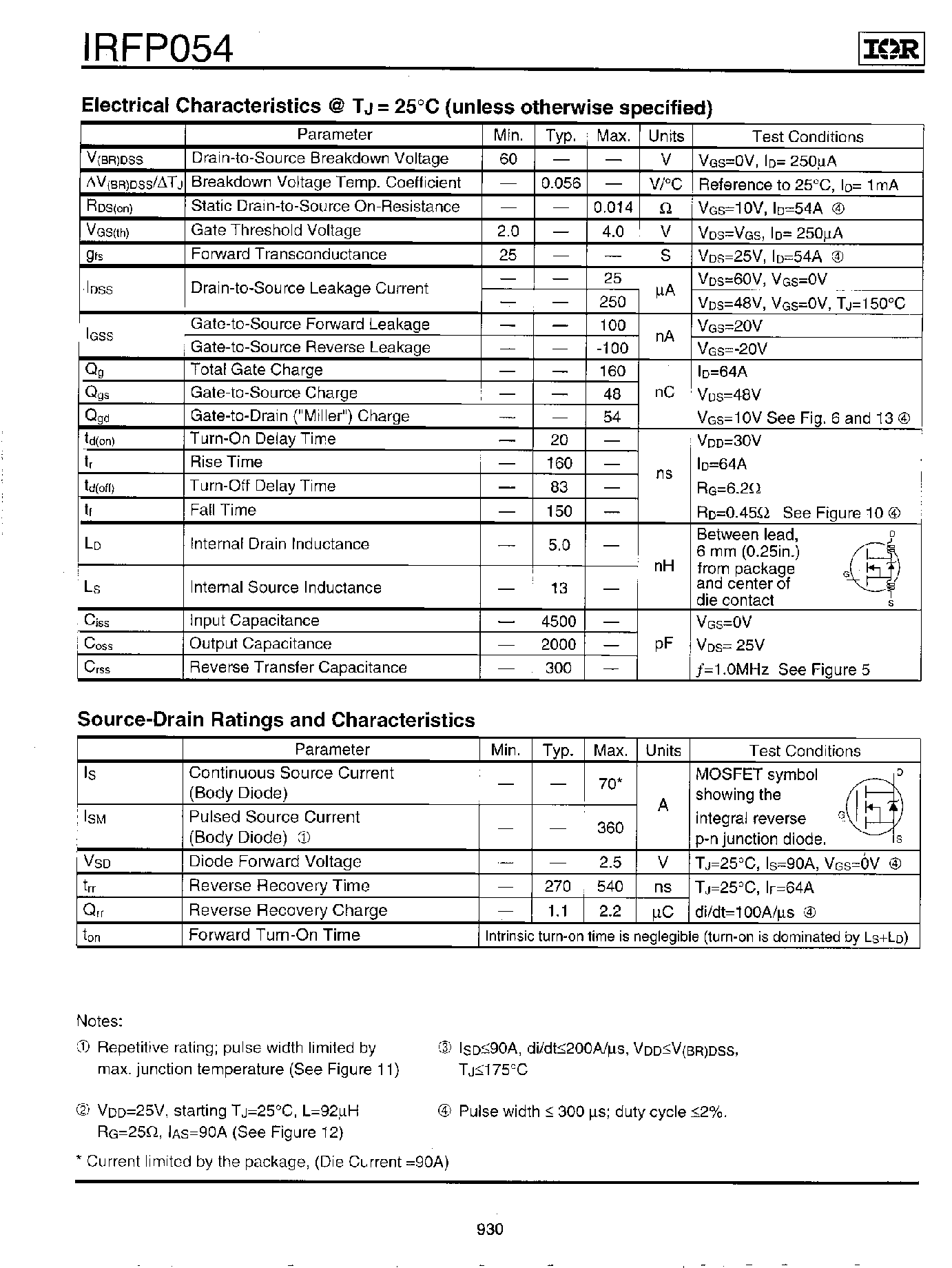 Datasheet IRFP054 page 2 Datasheet IRFP054 - Power MOSFET page 2