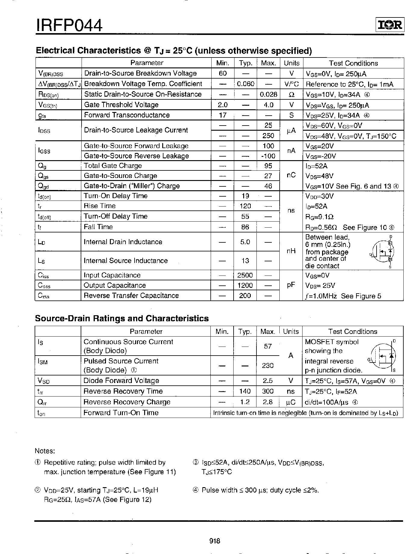 Даташит IRFP044 - Power MOSFET страница 2