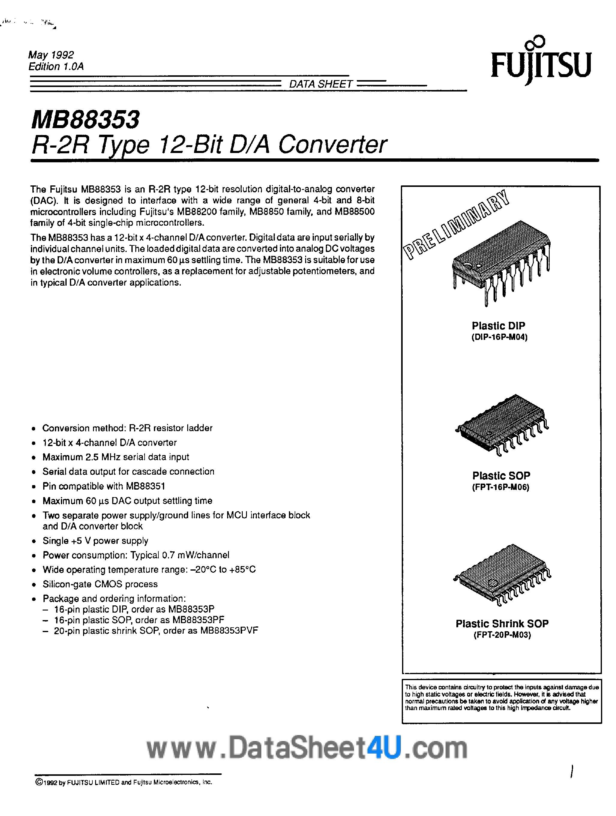 Даташит на микросхему MB88353 страница 1 Даташит MB88353 - R-2R Type 12-Bit D/A Converter страница 1