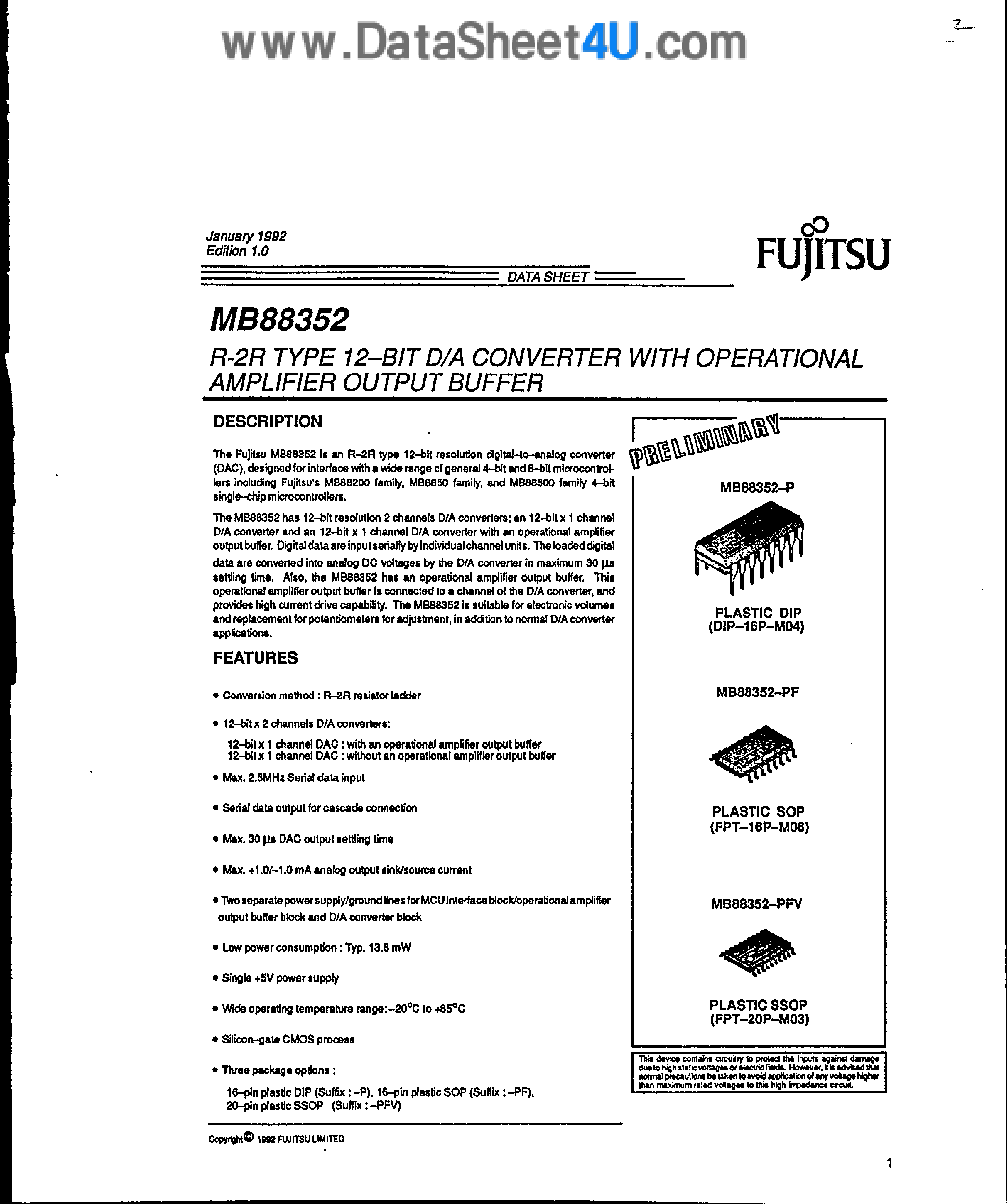 Даташит на микросхему MB88352 страница 1 Даташит MB88352 - R-2R Type 12-Bit D/A Converter страница 1