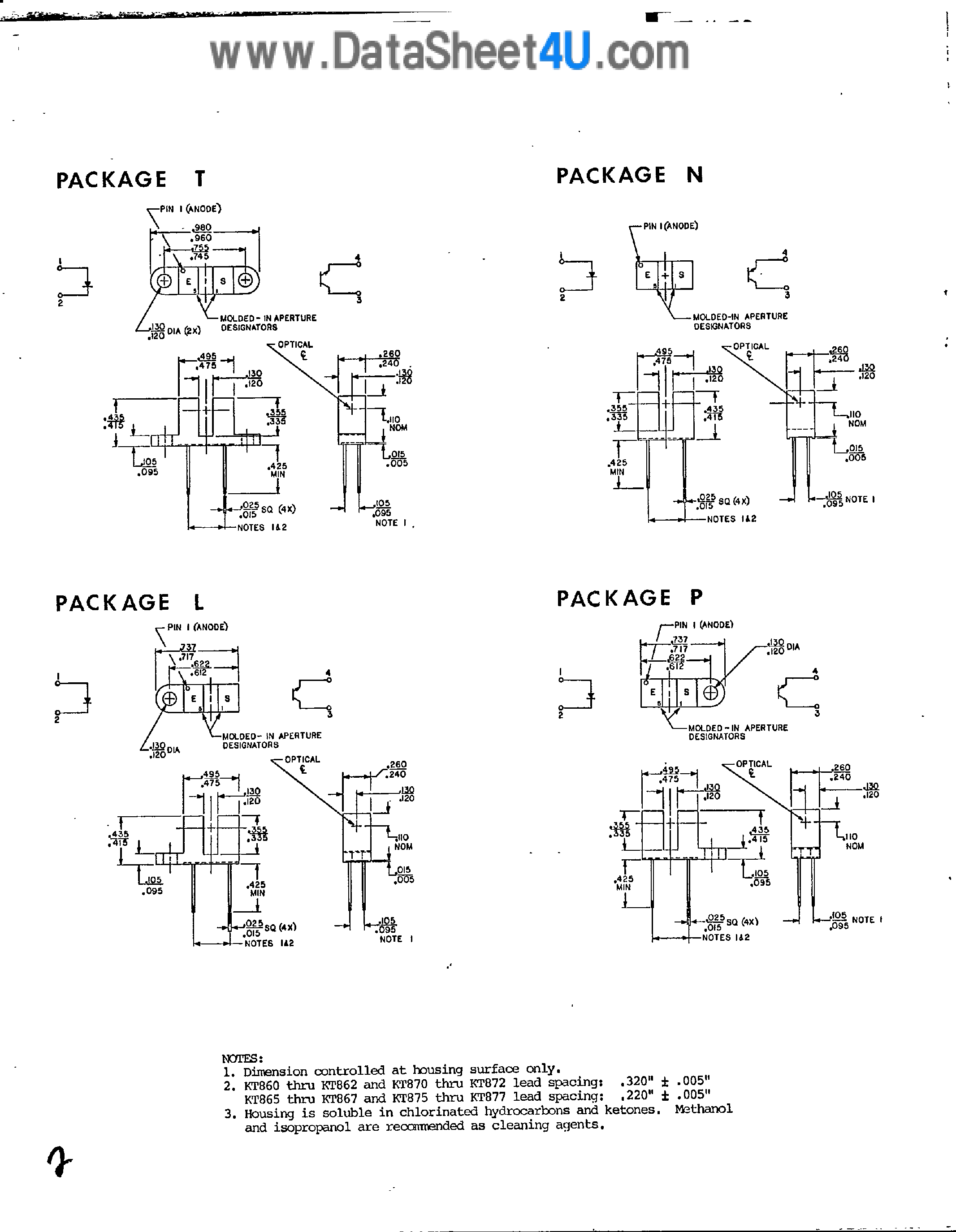 Datasheet KT860 - (KT860 - KT890) Slotted Optical Switches Phototransistor Output page 2