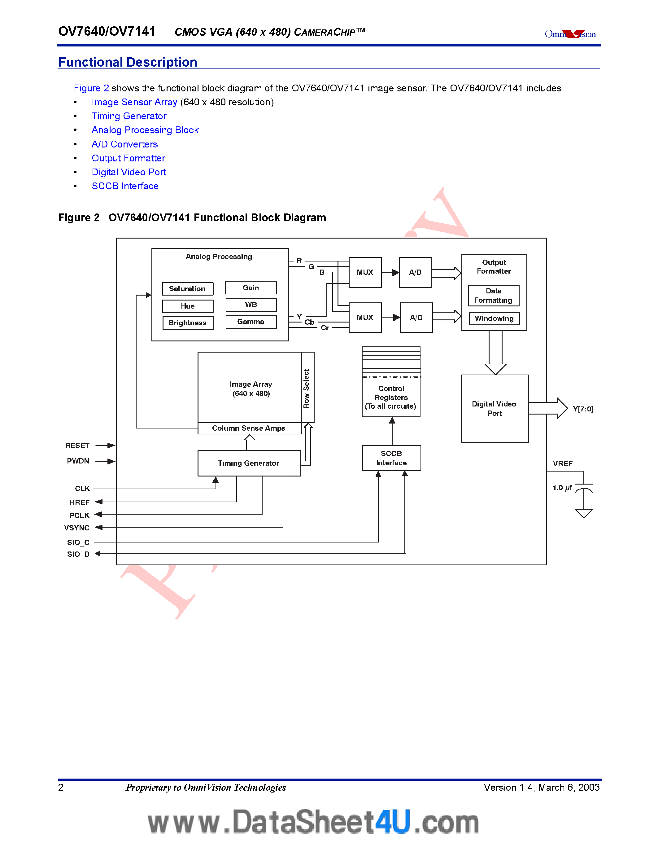 Datasheet OV7141 - (OV7141 / OV7640) B/w Vga 640 X 480 Digital CMOS Camerachipstm page 2
