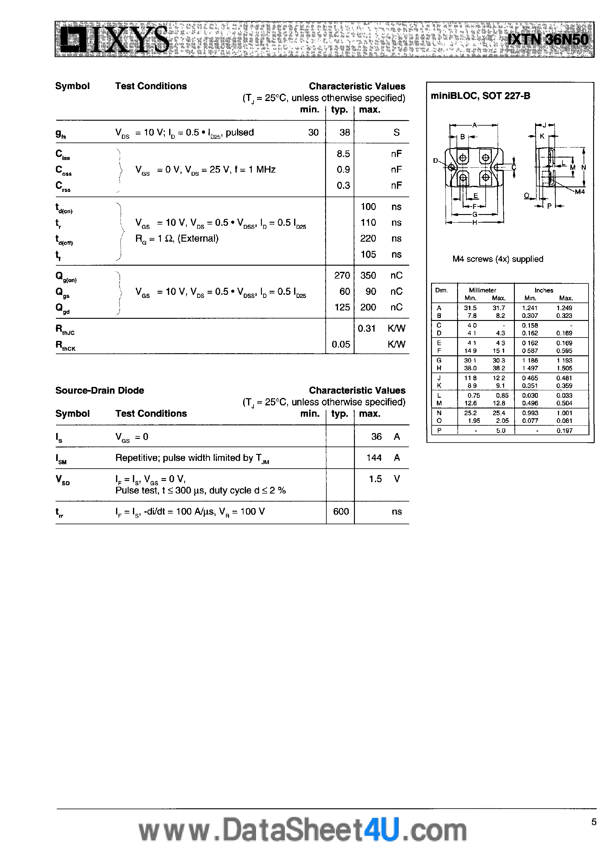 Datasheet IXTN36N50 - N-Channel Enhancement Mode page 2
