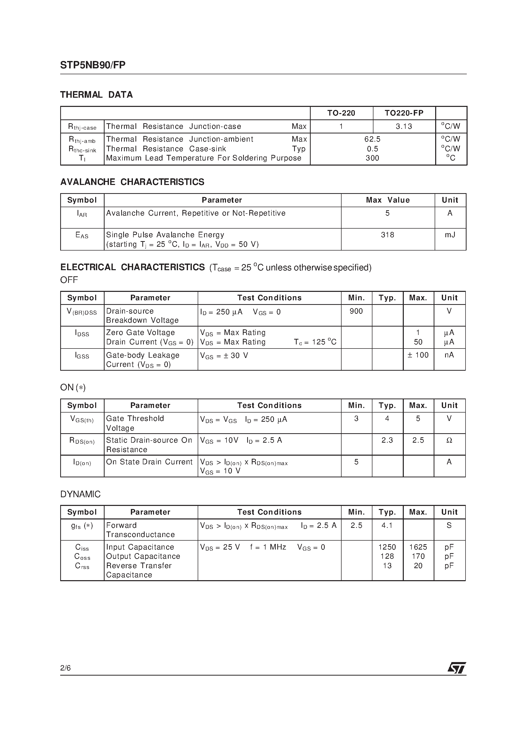 Datasheet STP5NB90 - N - CHANNEL PowerMESH MOSFET page 2
