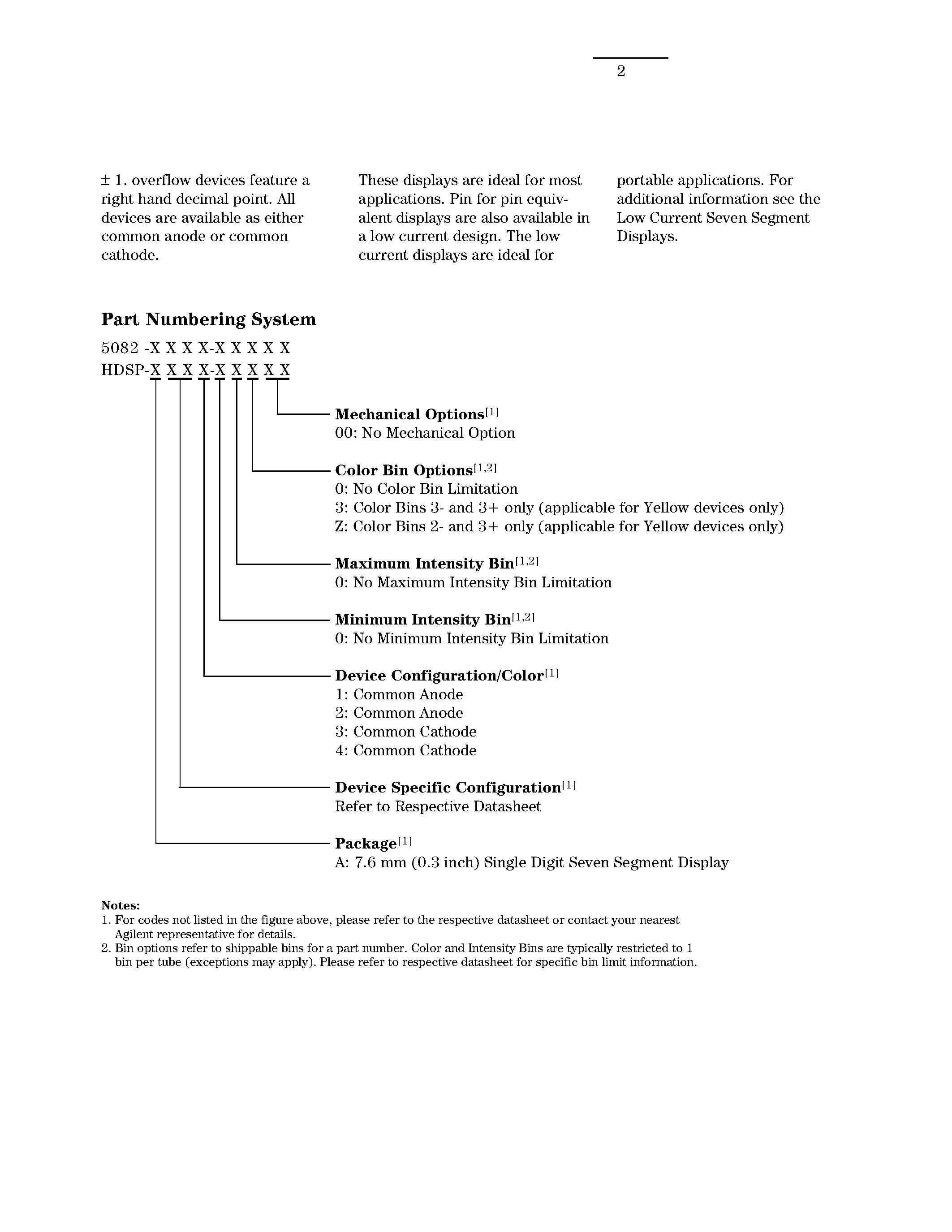 Datasheet 5082-740x - 7.6 mm (0.3 inch) Micro Bright Seven Segment Displays page 2