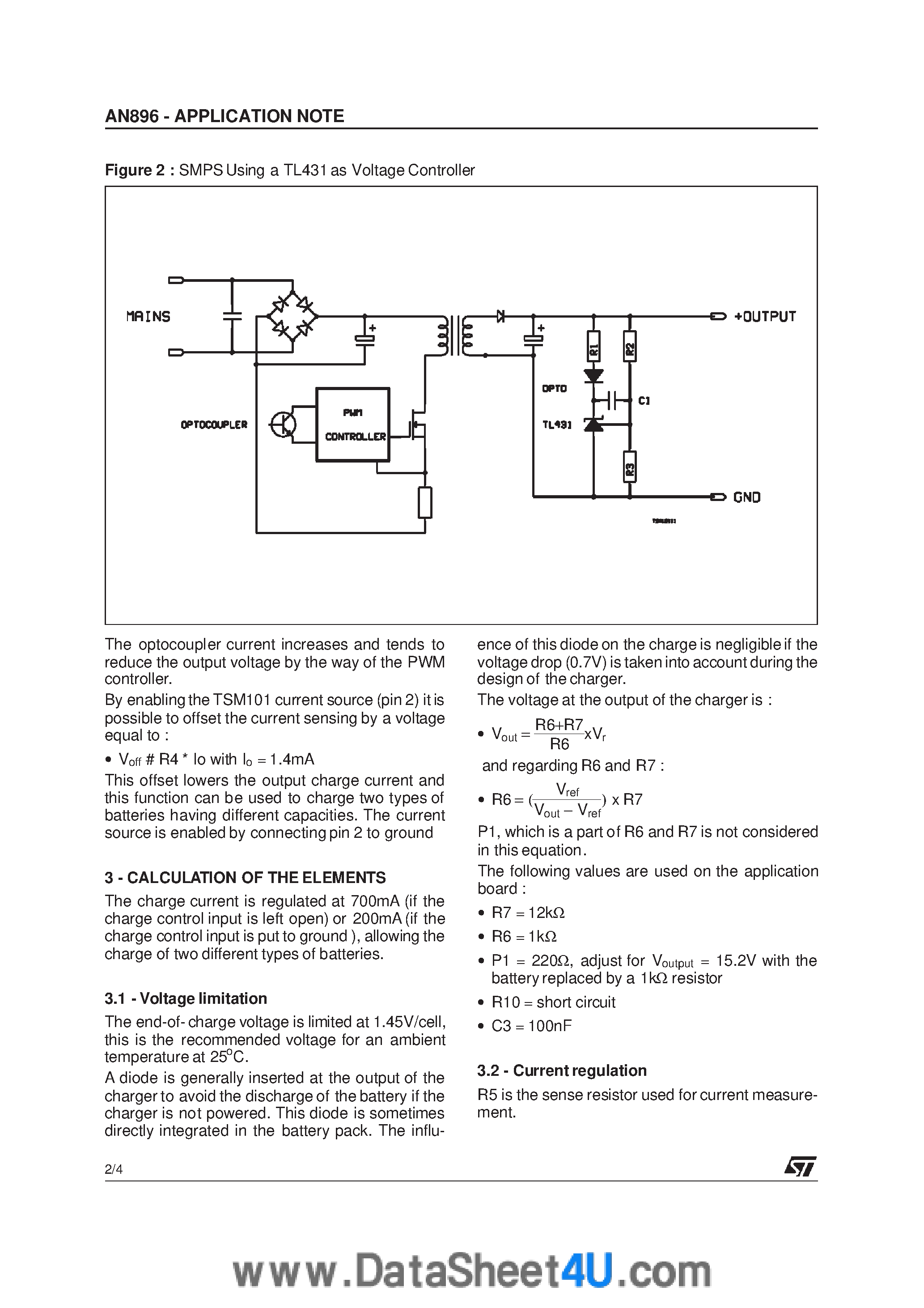 Datasheet AN896 - A Battery Charger Using The TSM101 page 2